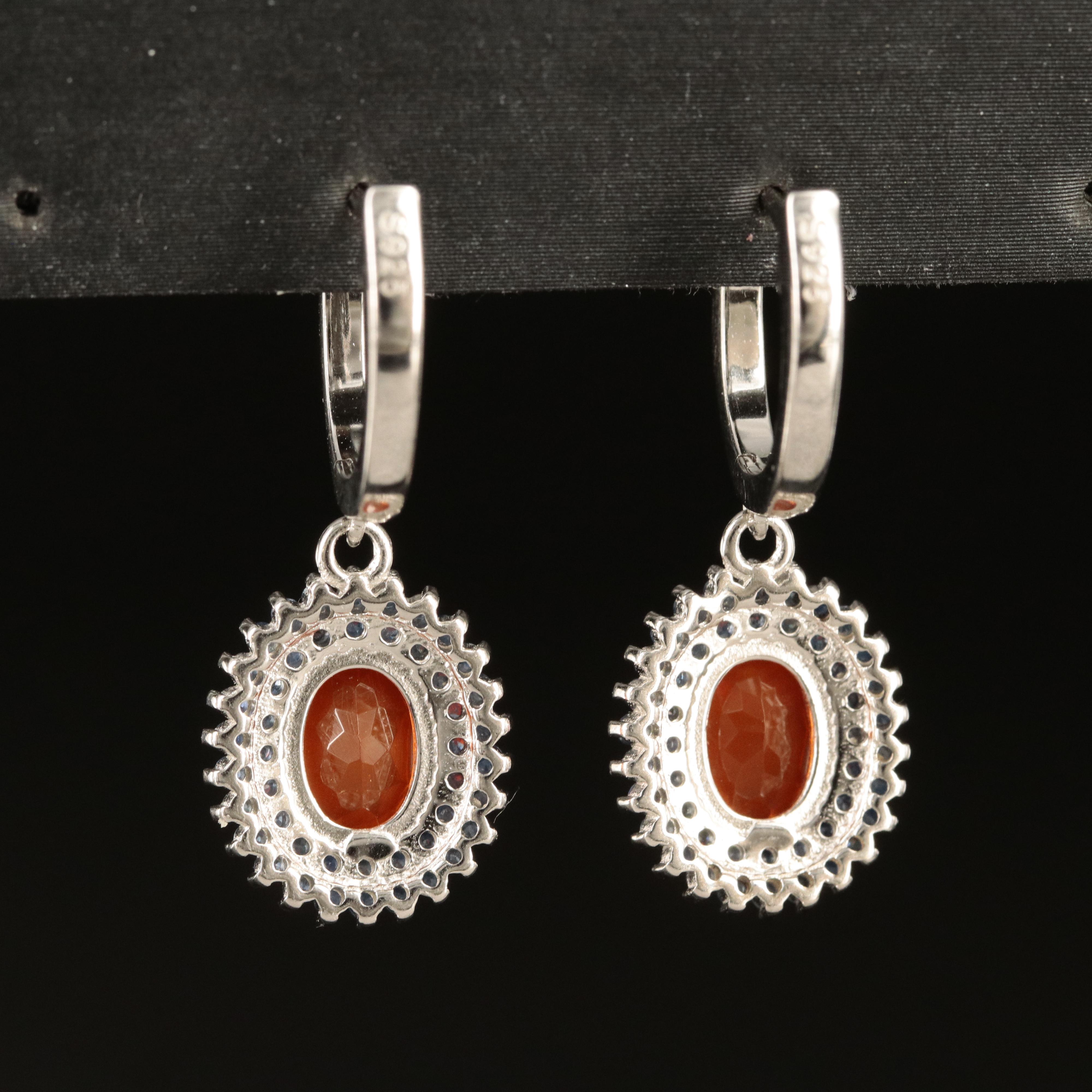 Sterling Fire Opal and Sapphire Earrings