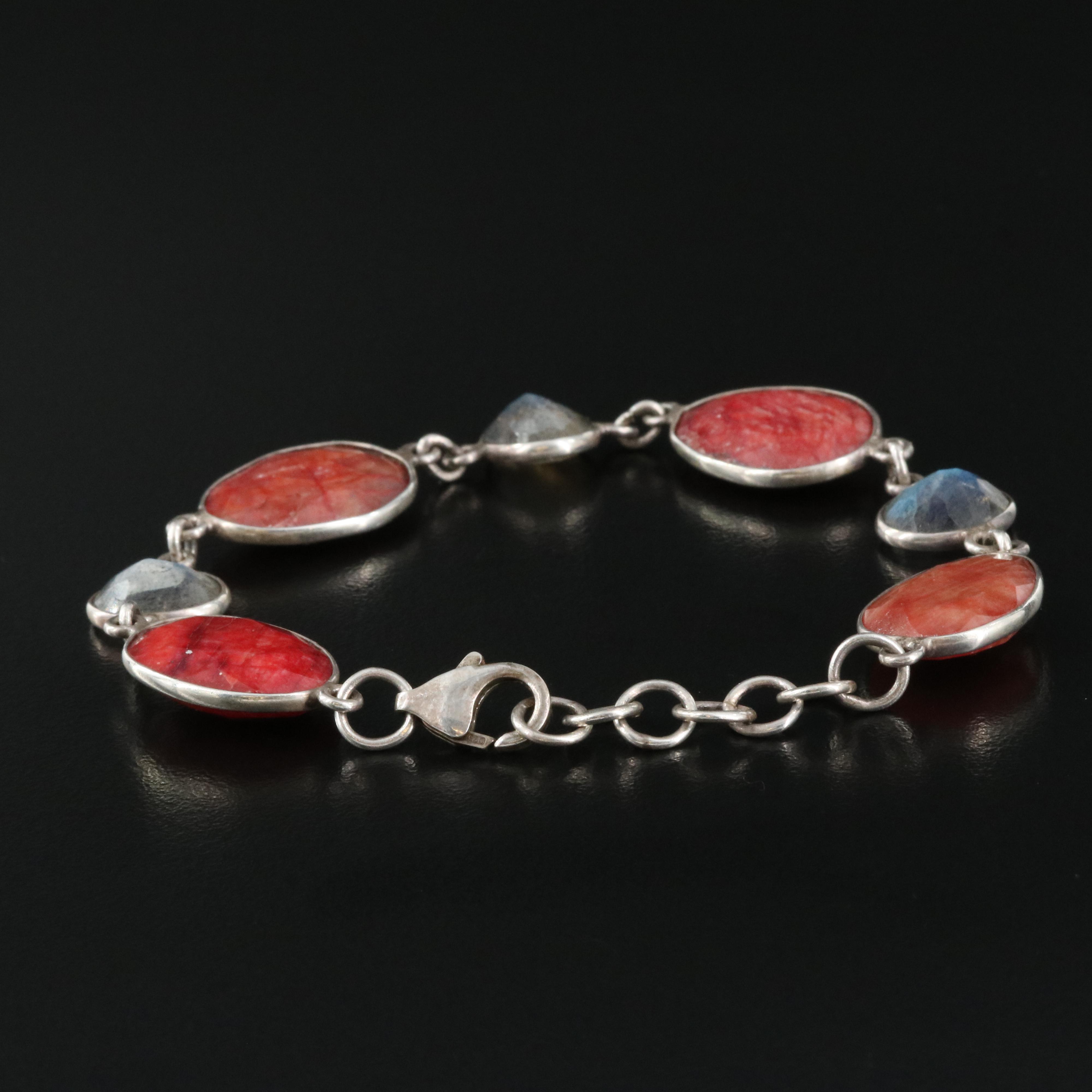 Sterling Corundum and Labradorite Bracelet