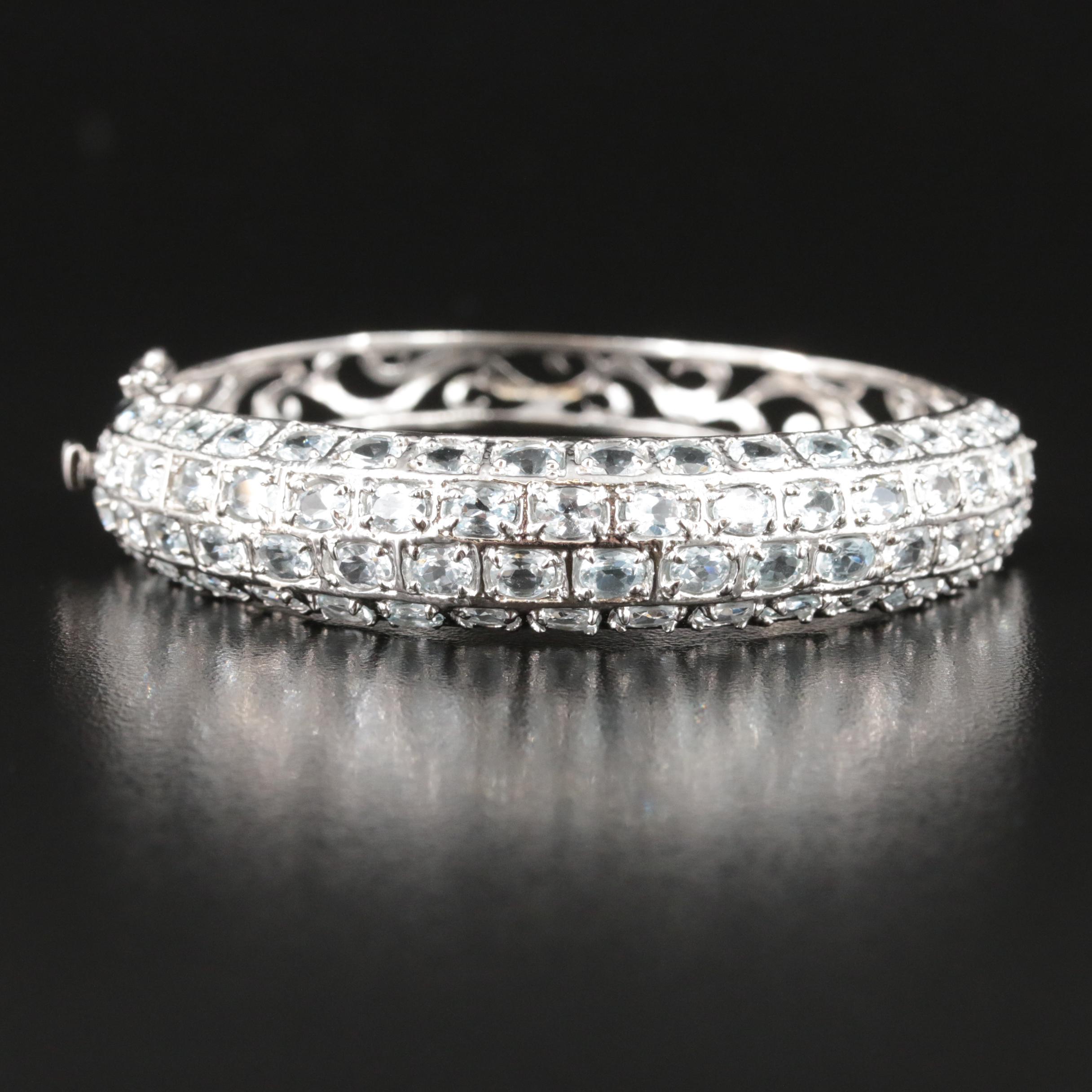 Sterling Aquamarine Hinged Bangle