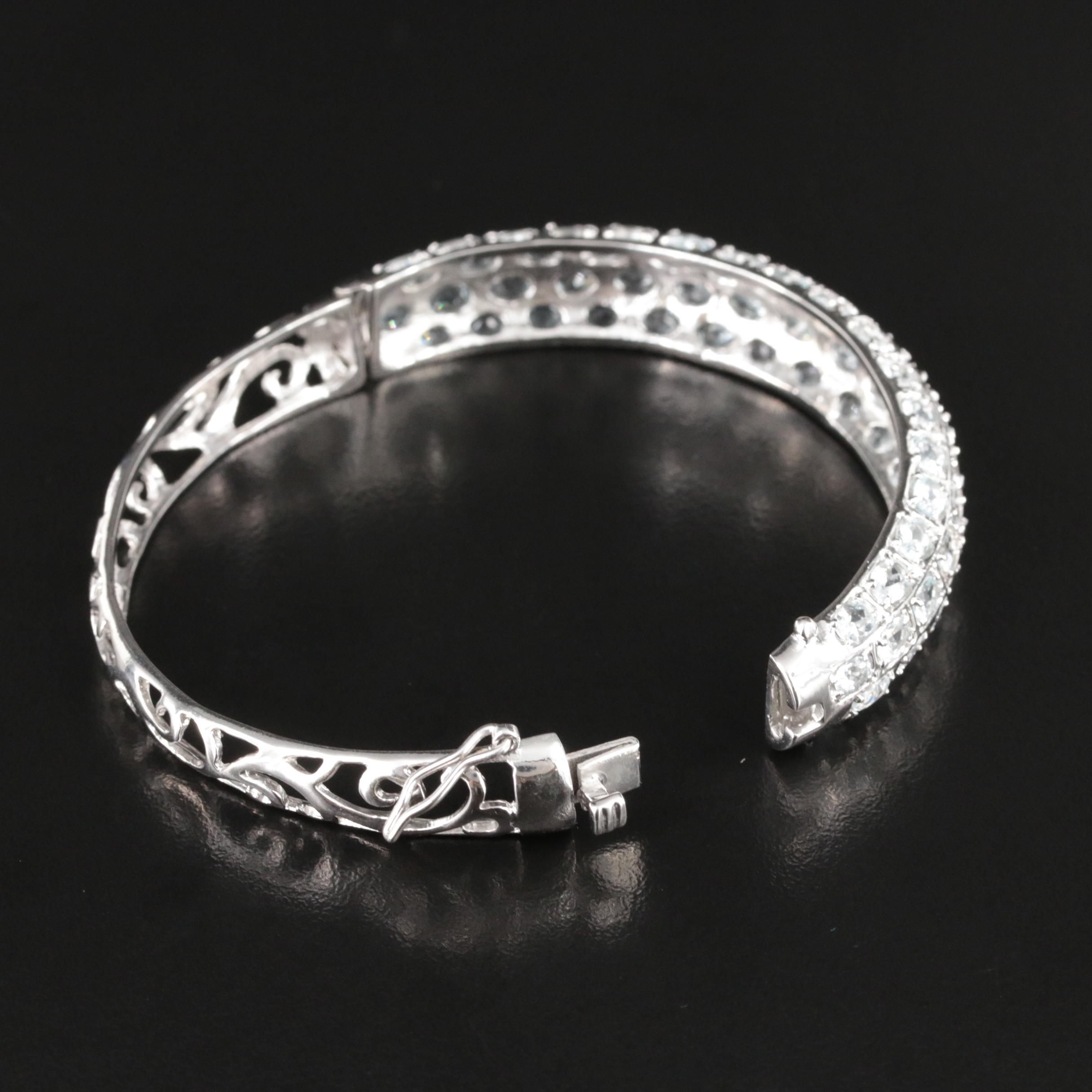 Sterling Aquamarine Hinged Bangle