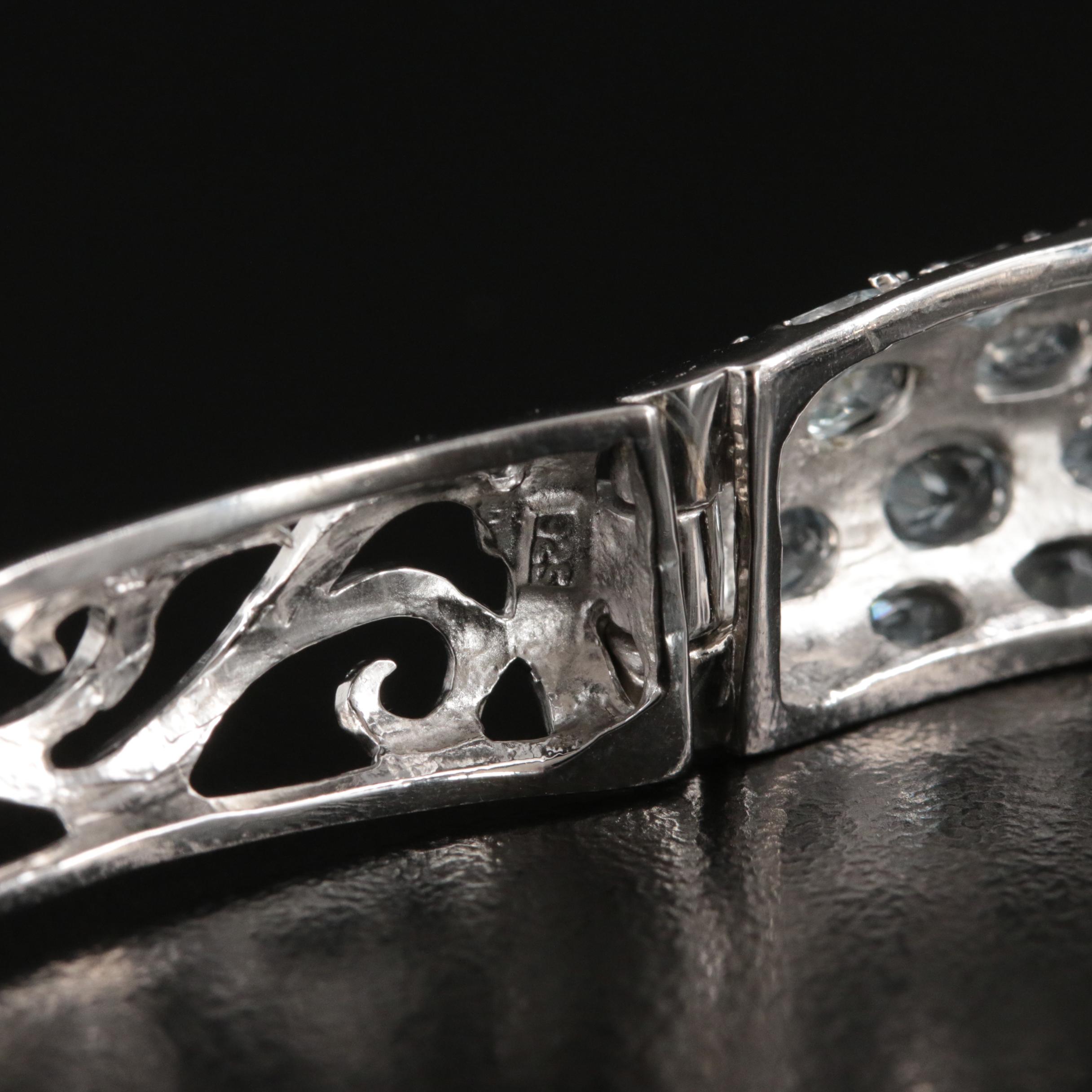 Sterling Aquamarine Hinged Bangle