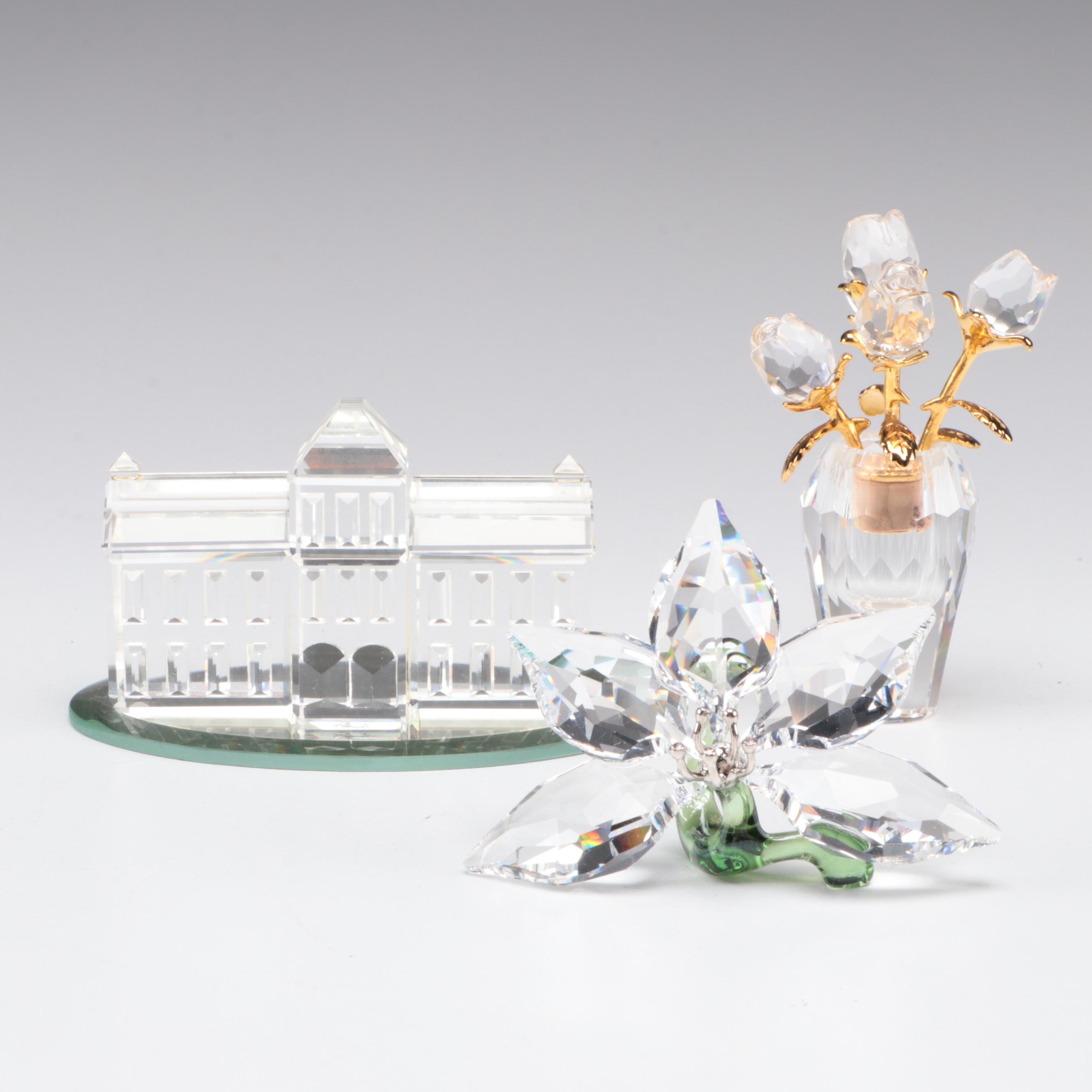 Swarovski Crystal Orchid, Roses and Town Hall Figurines