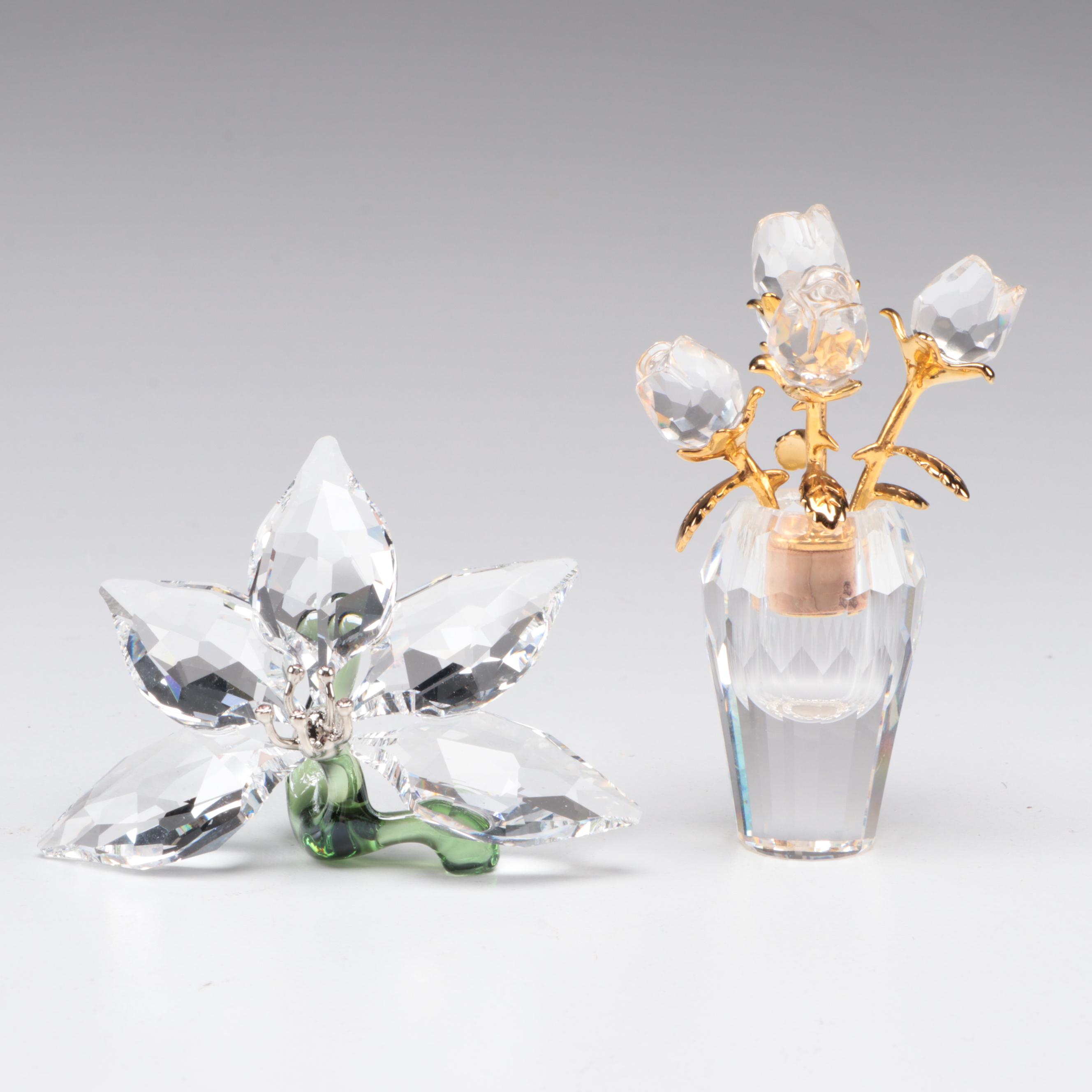 Swarovski Crystal Orchid, Roses and Town Hall Figurines