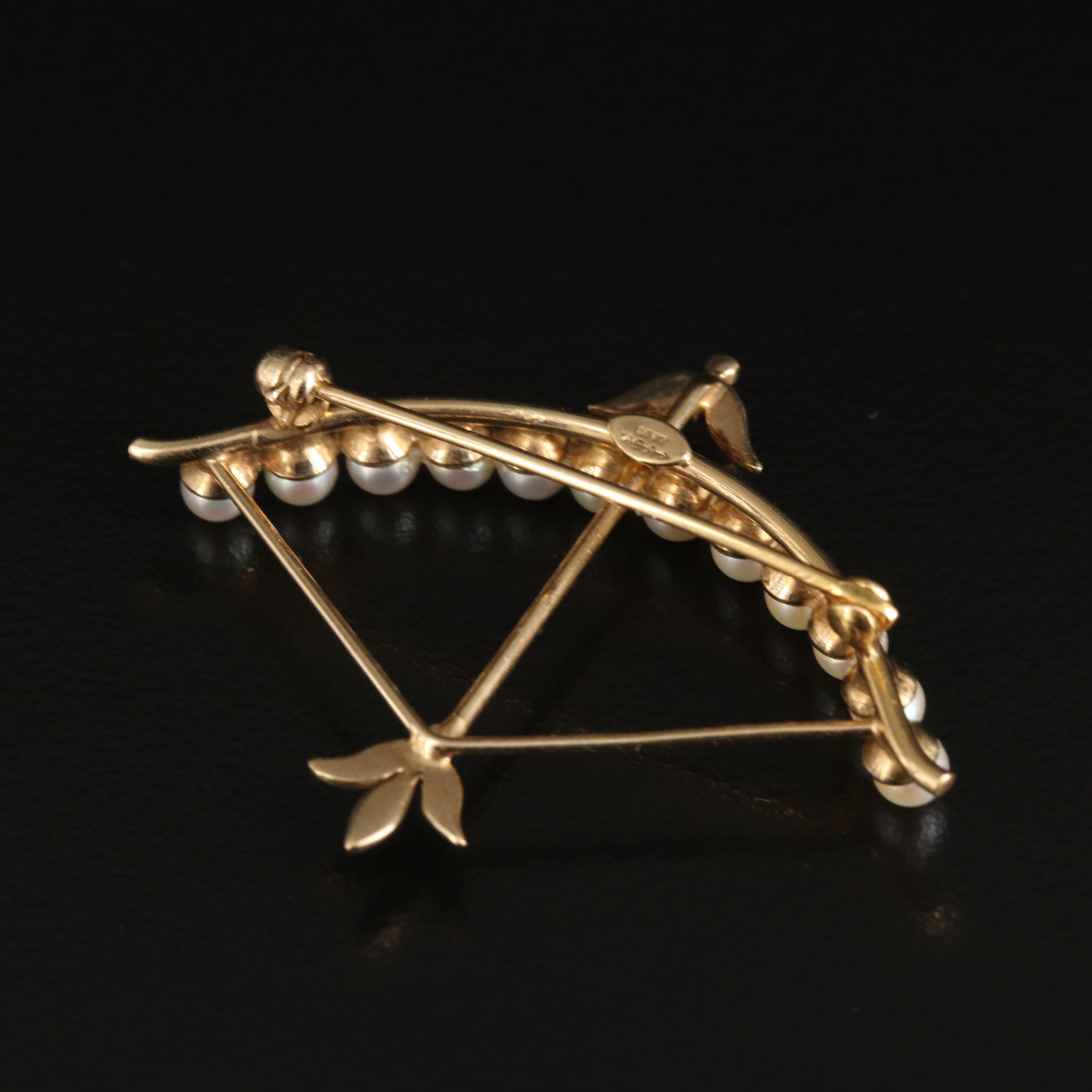 1950s Carl Art Inc. 14K Pearl Bow and Arrow Brooch