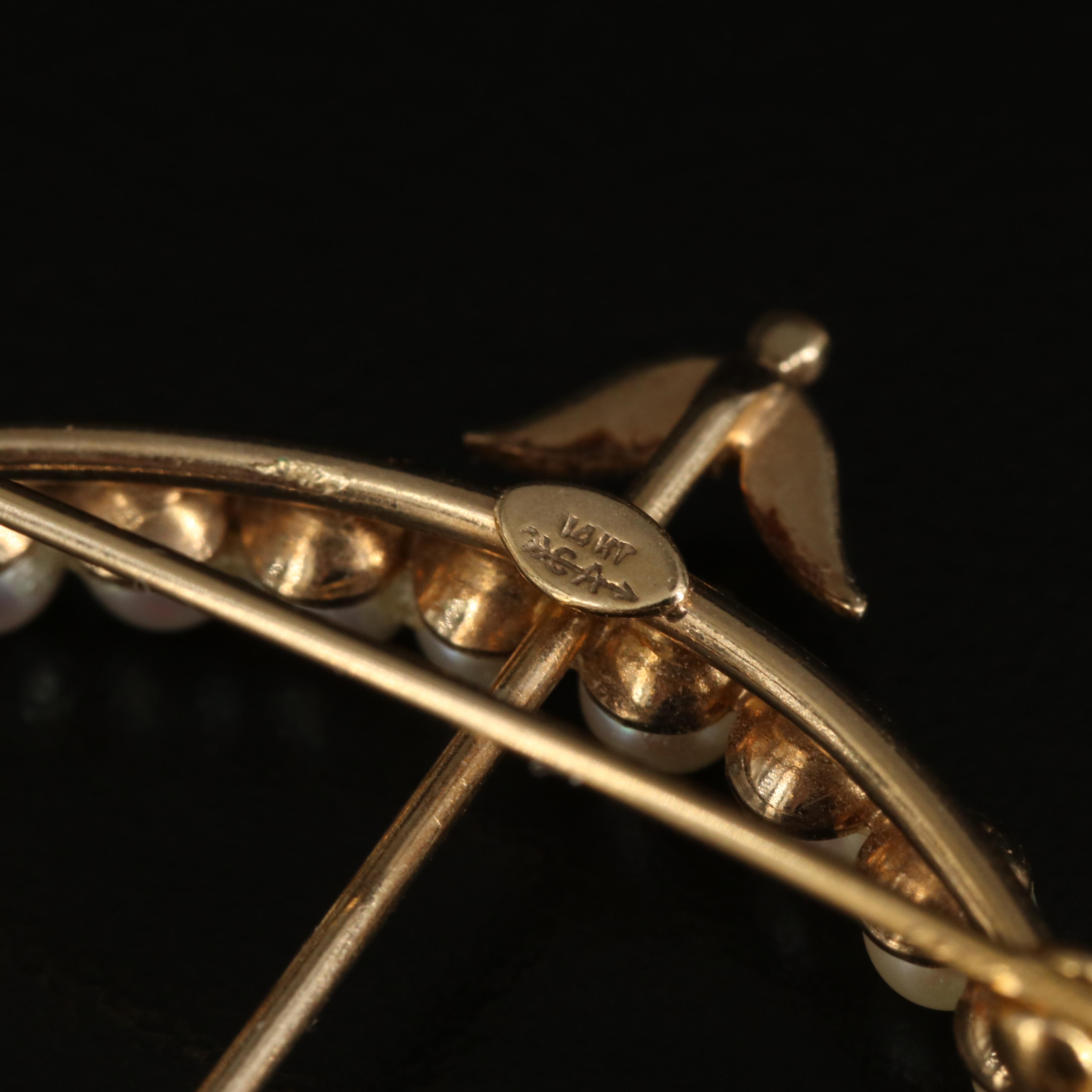 1950s Carl Art Inc. 14K Pearl Bow and Arrow Brooch