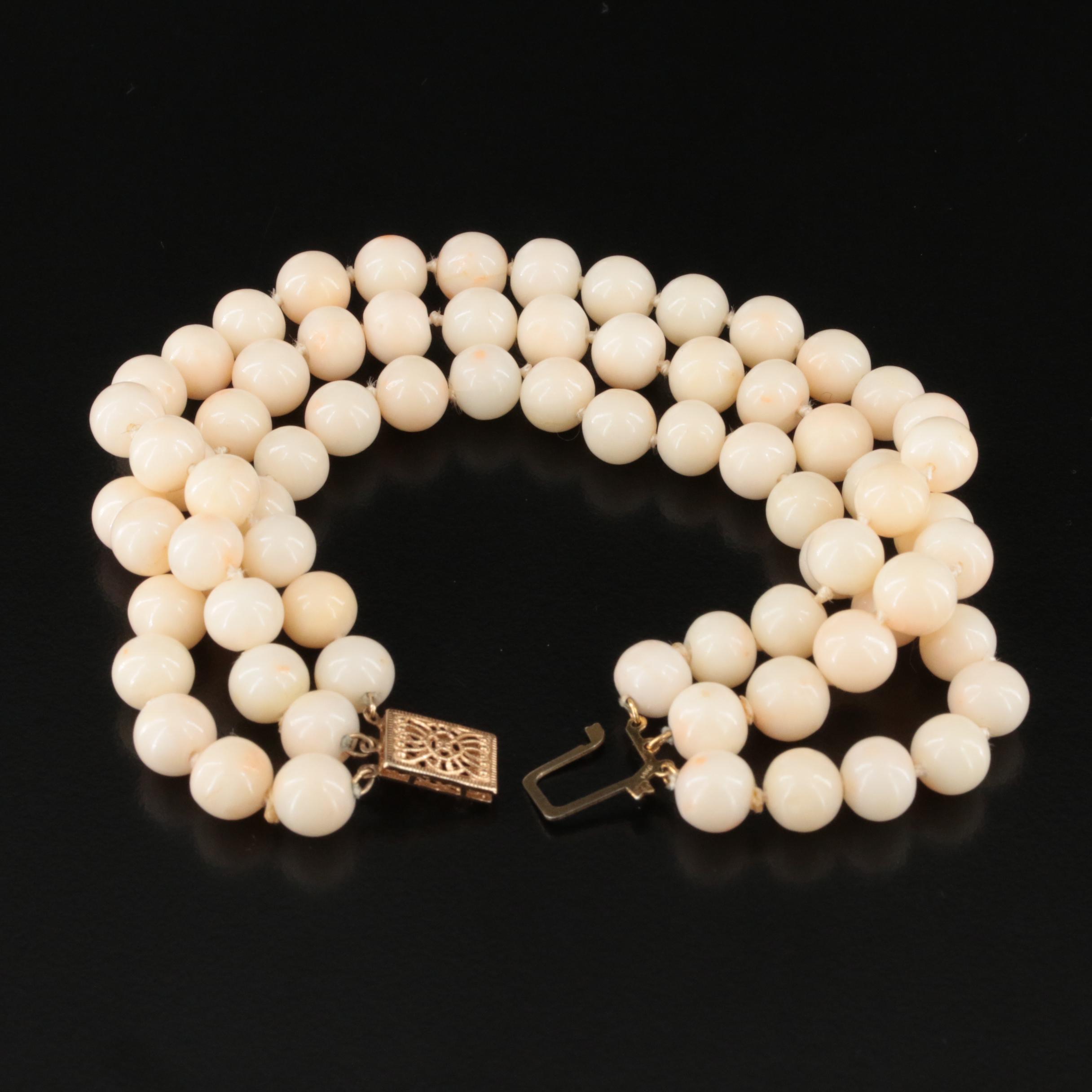 14K Coral Triple Strand Bracelet