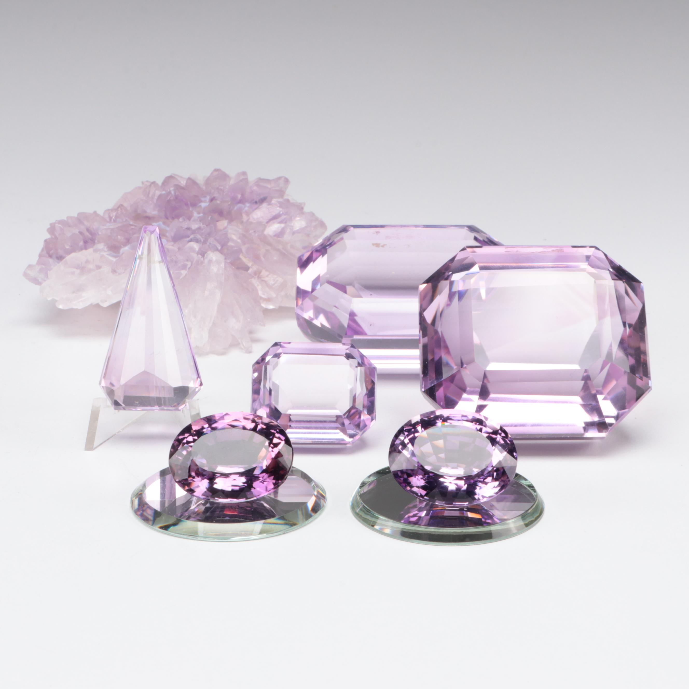 Amethyst Colored Glass Gems and Cluster