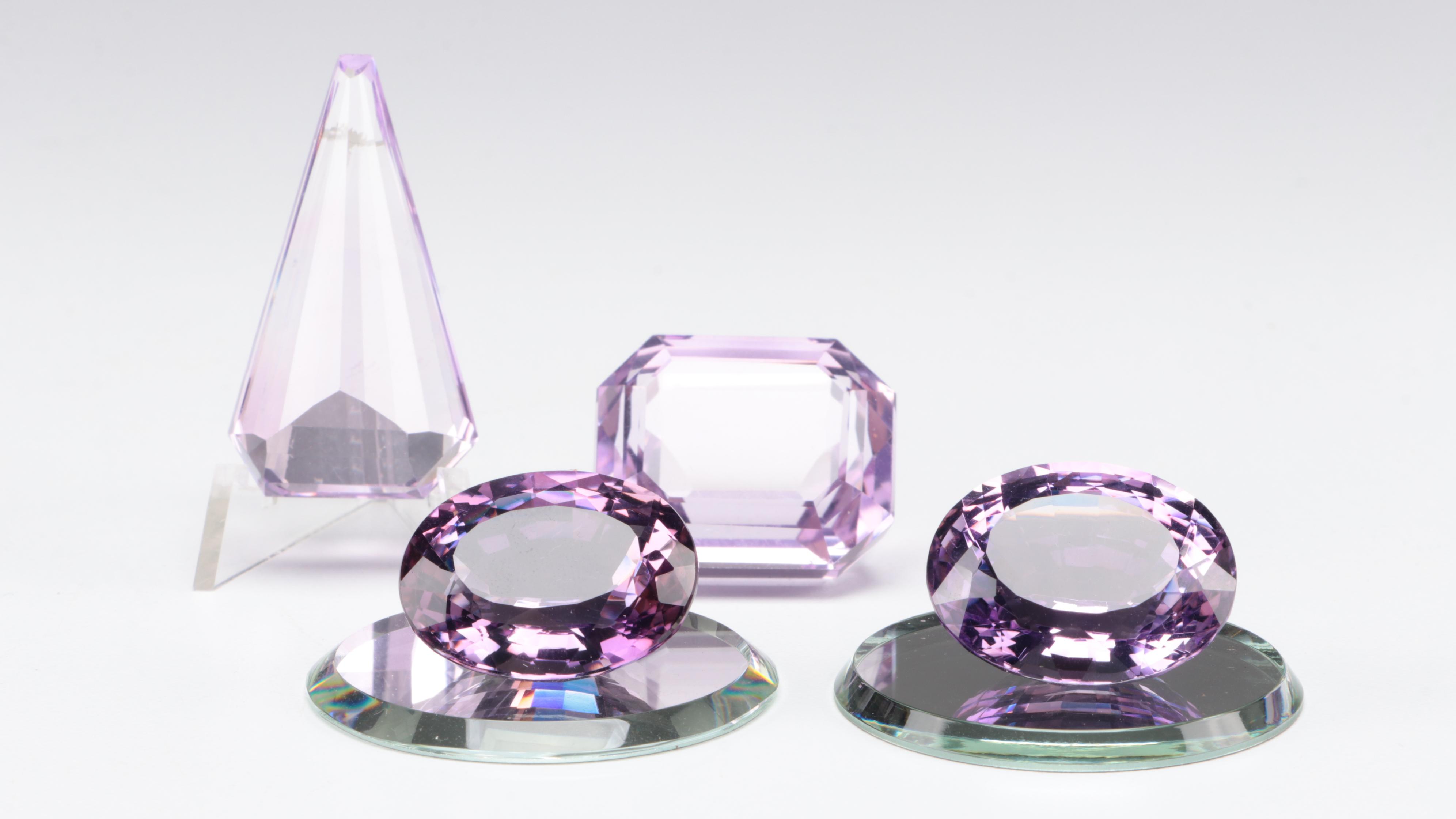 Amethyst Colored Glass Gems and Cluster