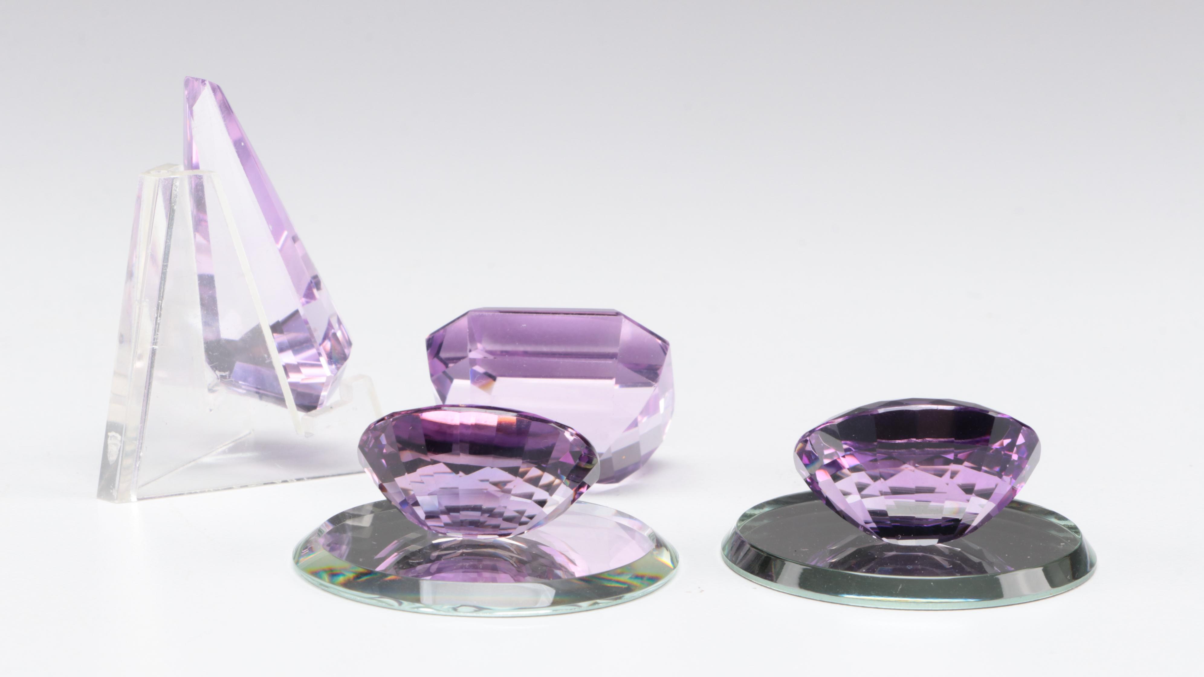 Amethyst Colored Glass Gems and Cluster