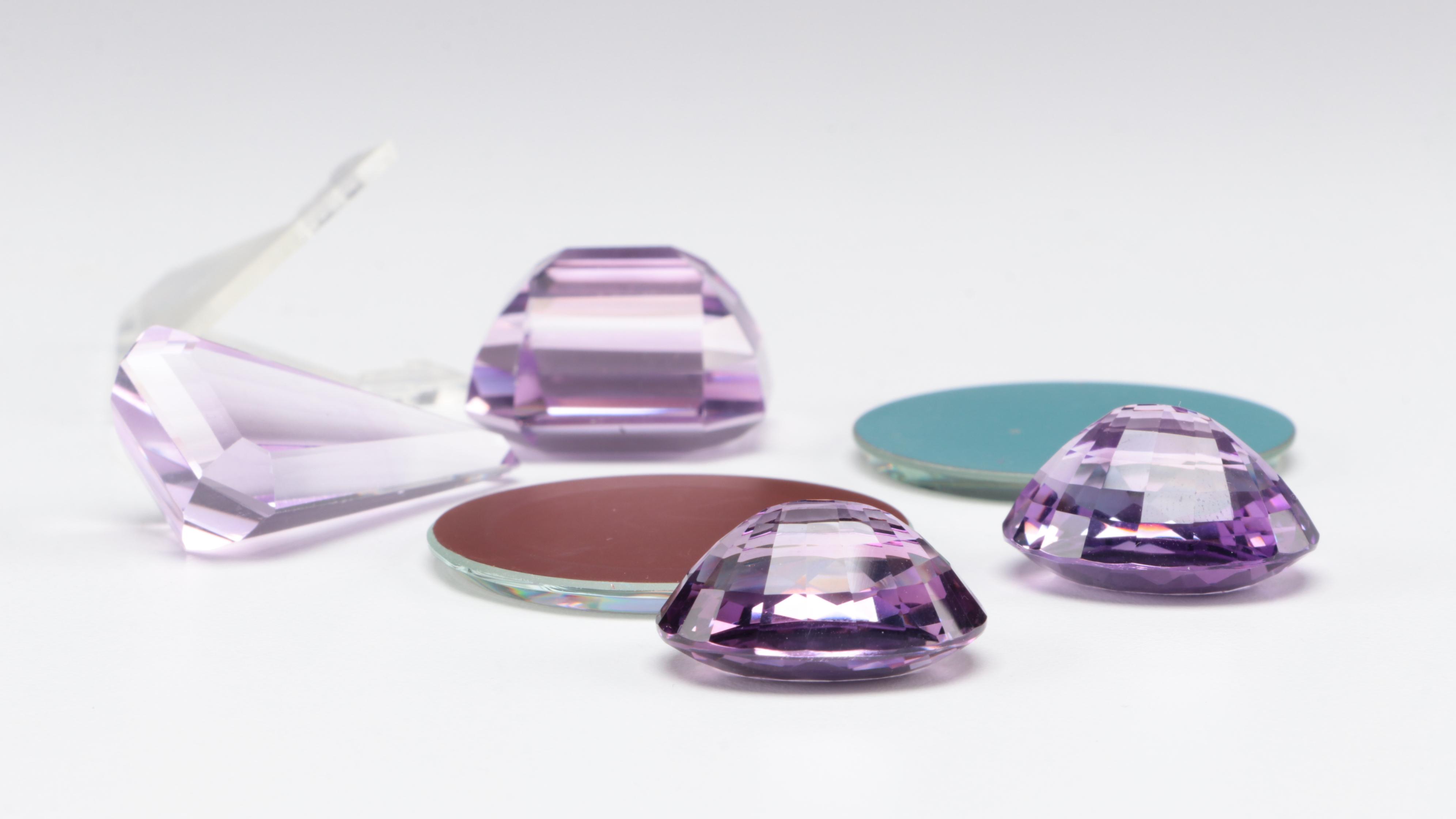 Amethyst Colored Glass Gems and Cluster