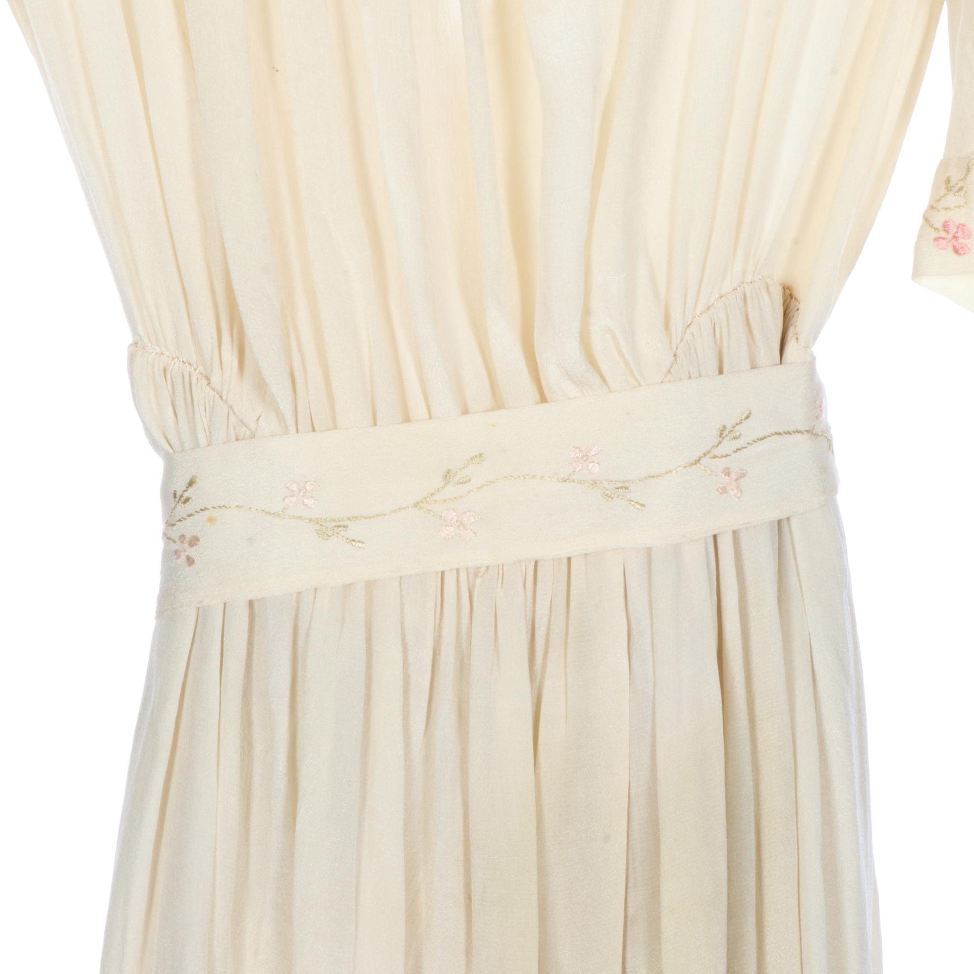 Girl's Floral Embroidered Tiered Occasion Dress in Silk, Early 20th Century