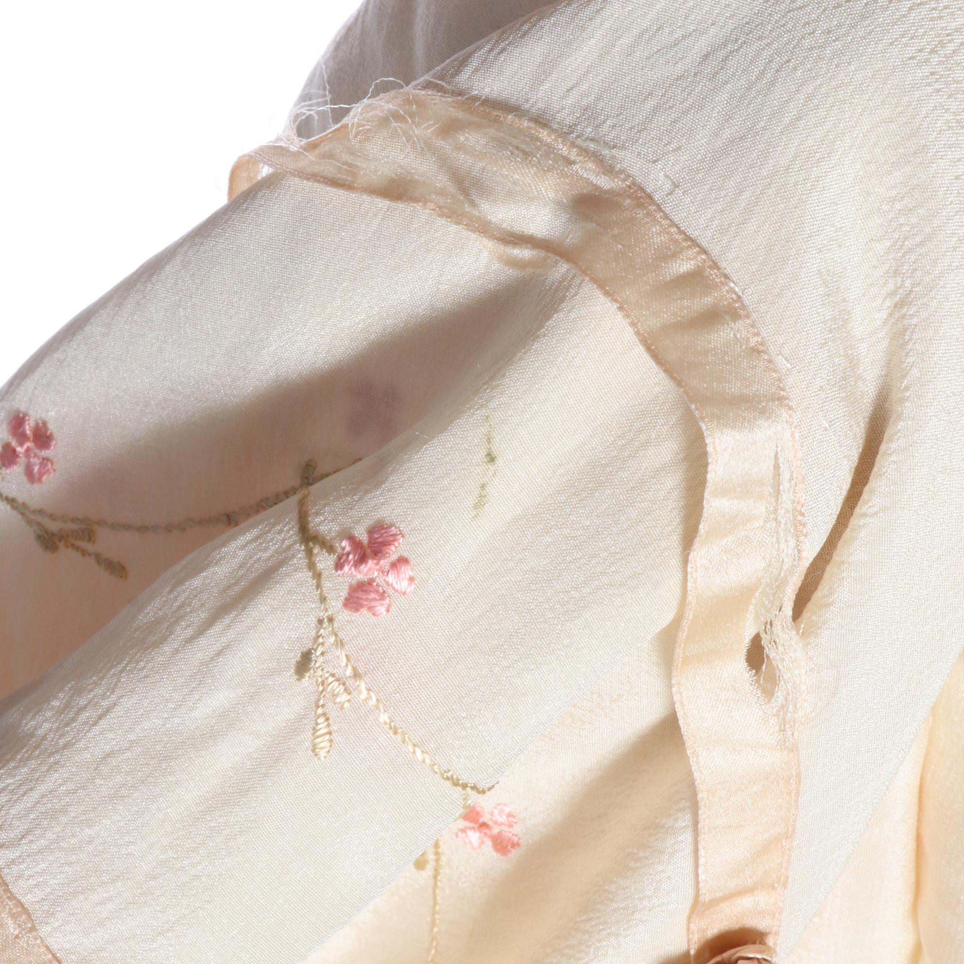 Girl's Floral Embroidered Tiered Occasion Dress in Silk, Early 20th Century