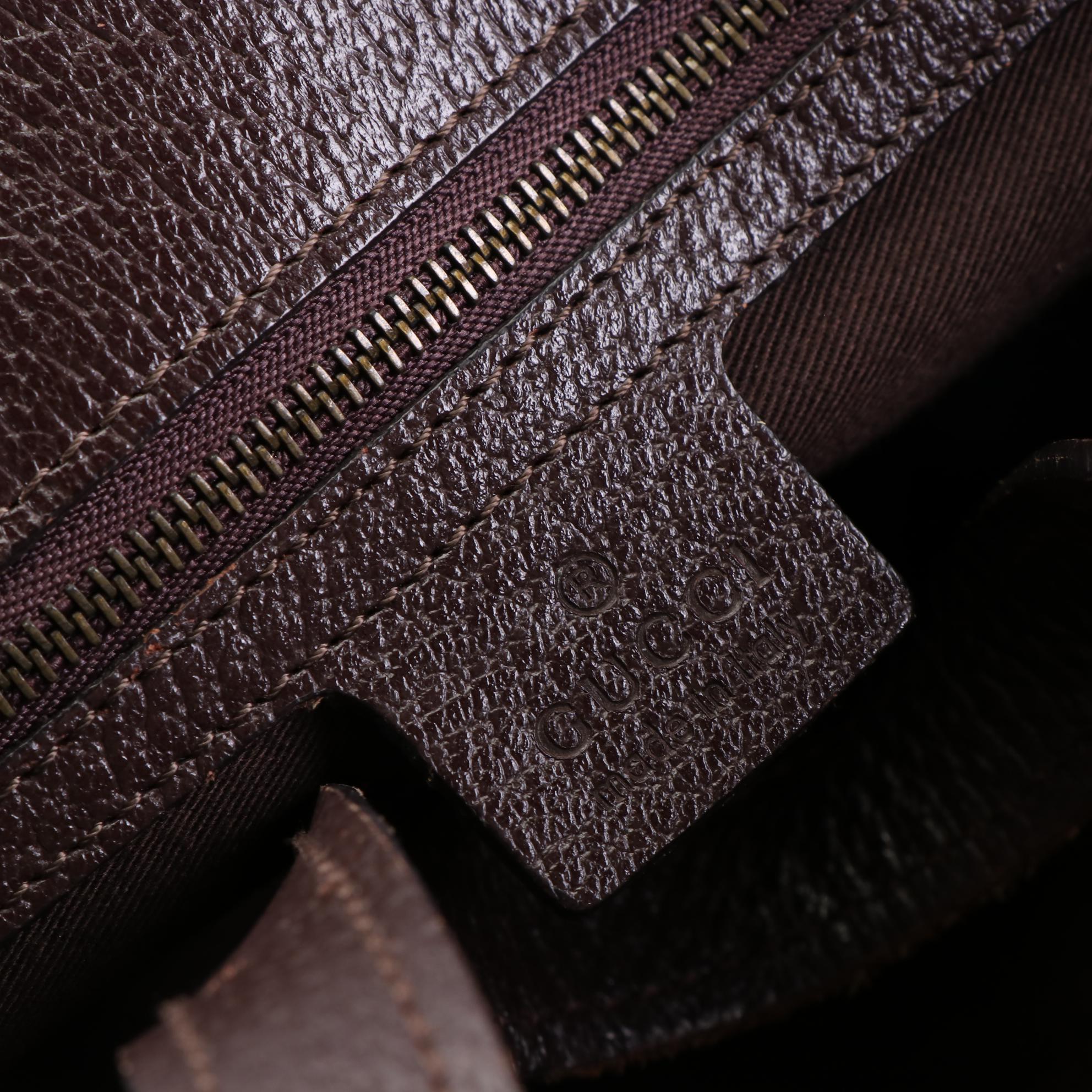 Gucci Tote Bag in GG Canvas and Brown Cinghiale Leather