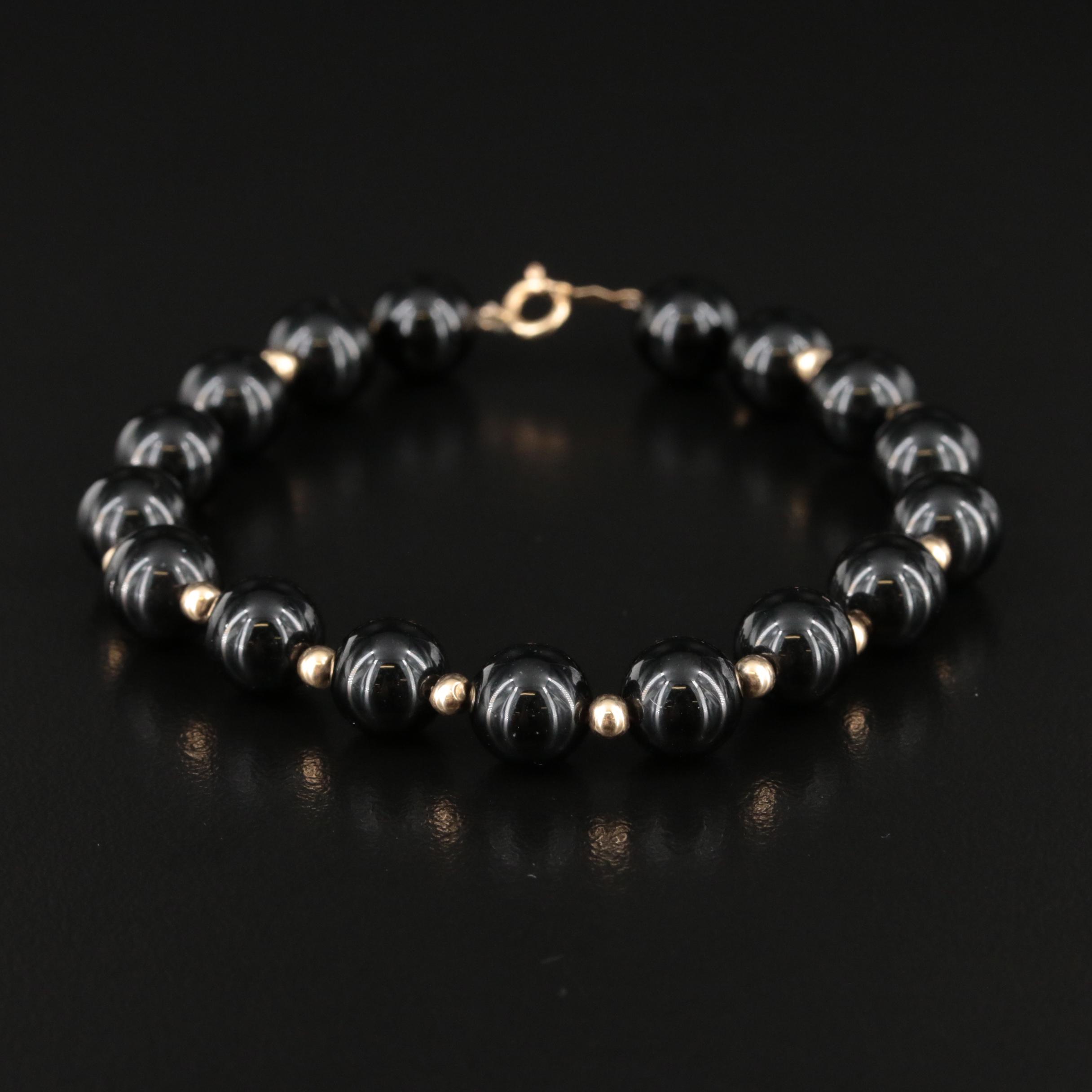 14K Black Onyx Bead Bracelet