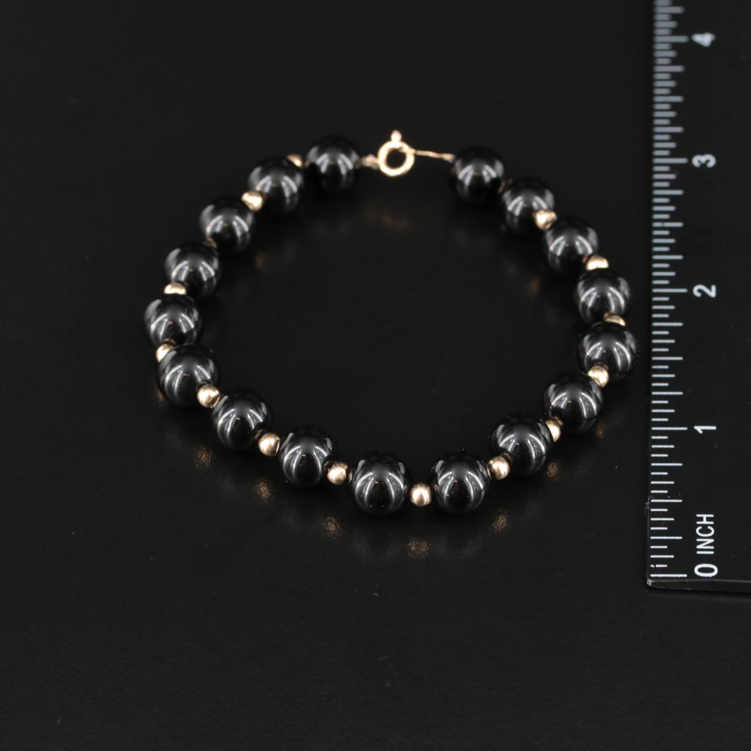 14K Black Onyx Bead Bracelet