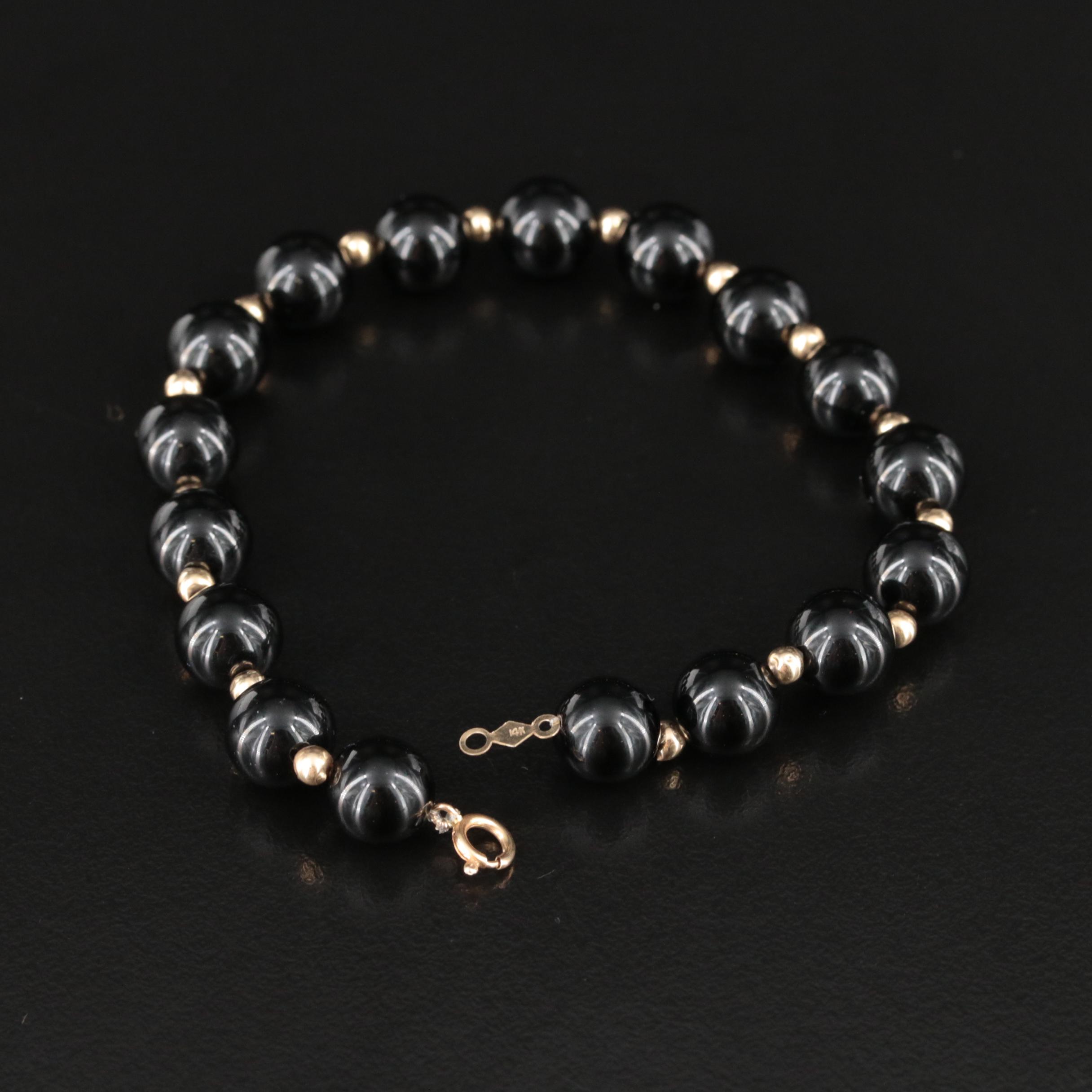 14K Black Onyx Bead Bracelet