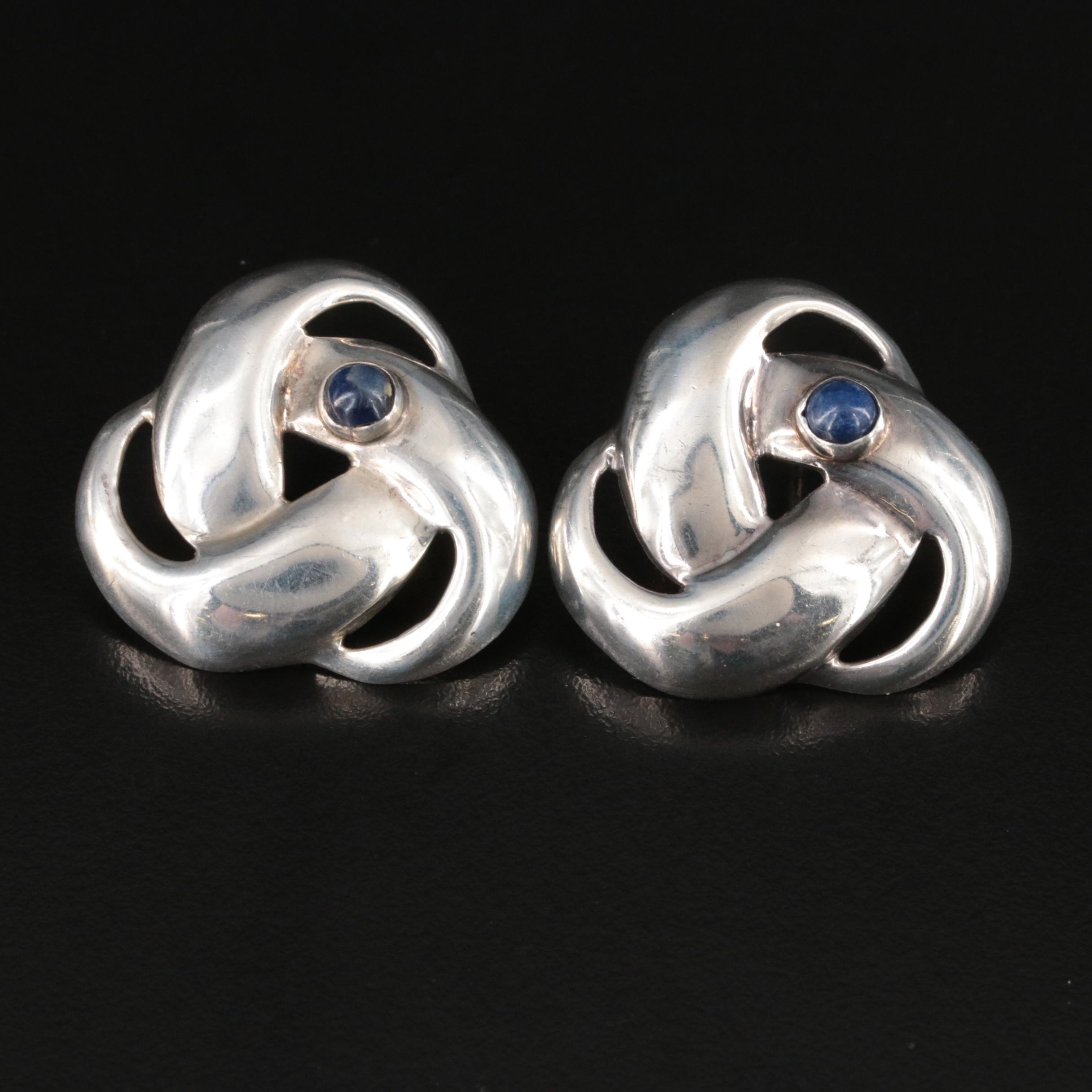 Modernist Mexican Sterling Sodalite Knot Earrings