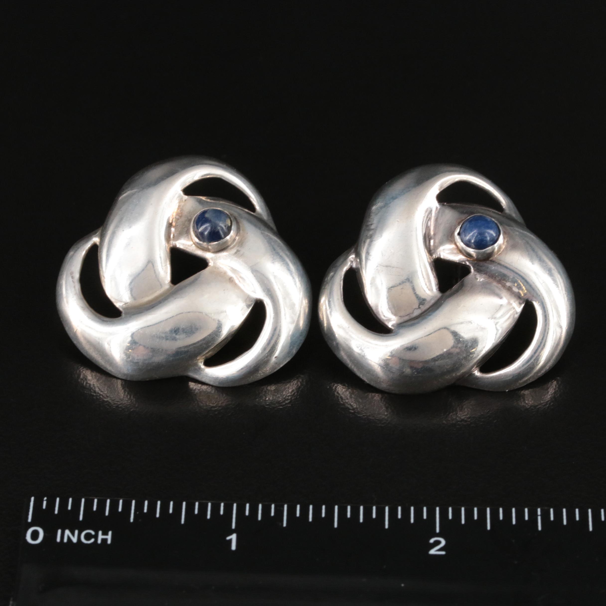 Modernist Mexican Sterling Sodalite Knot Earrings