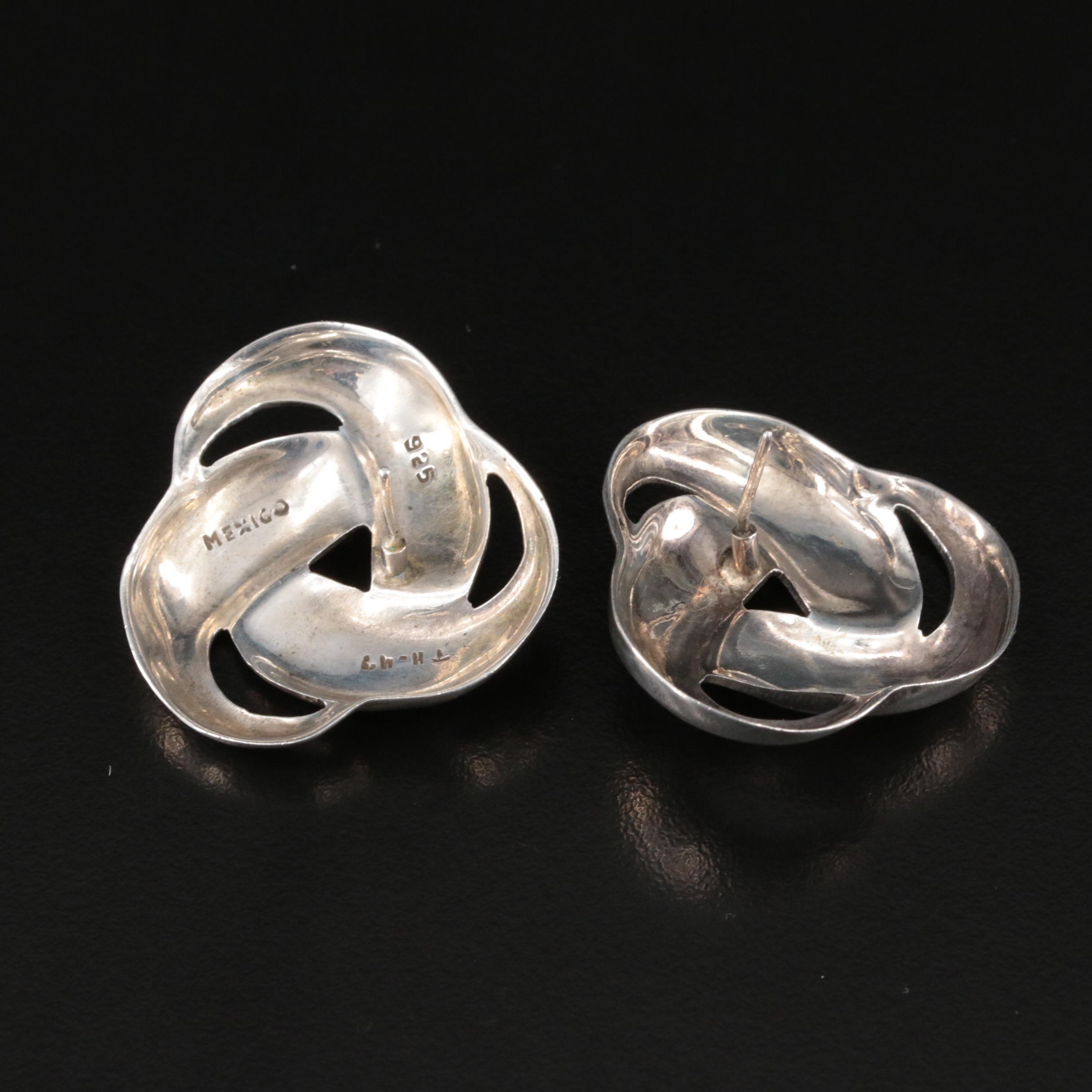 Modernist Mexican Sterling Sodalite Knot Earrings