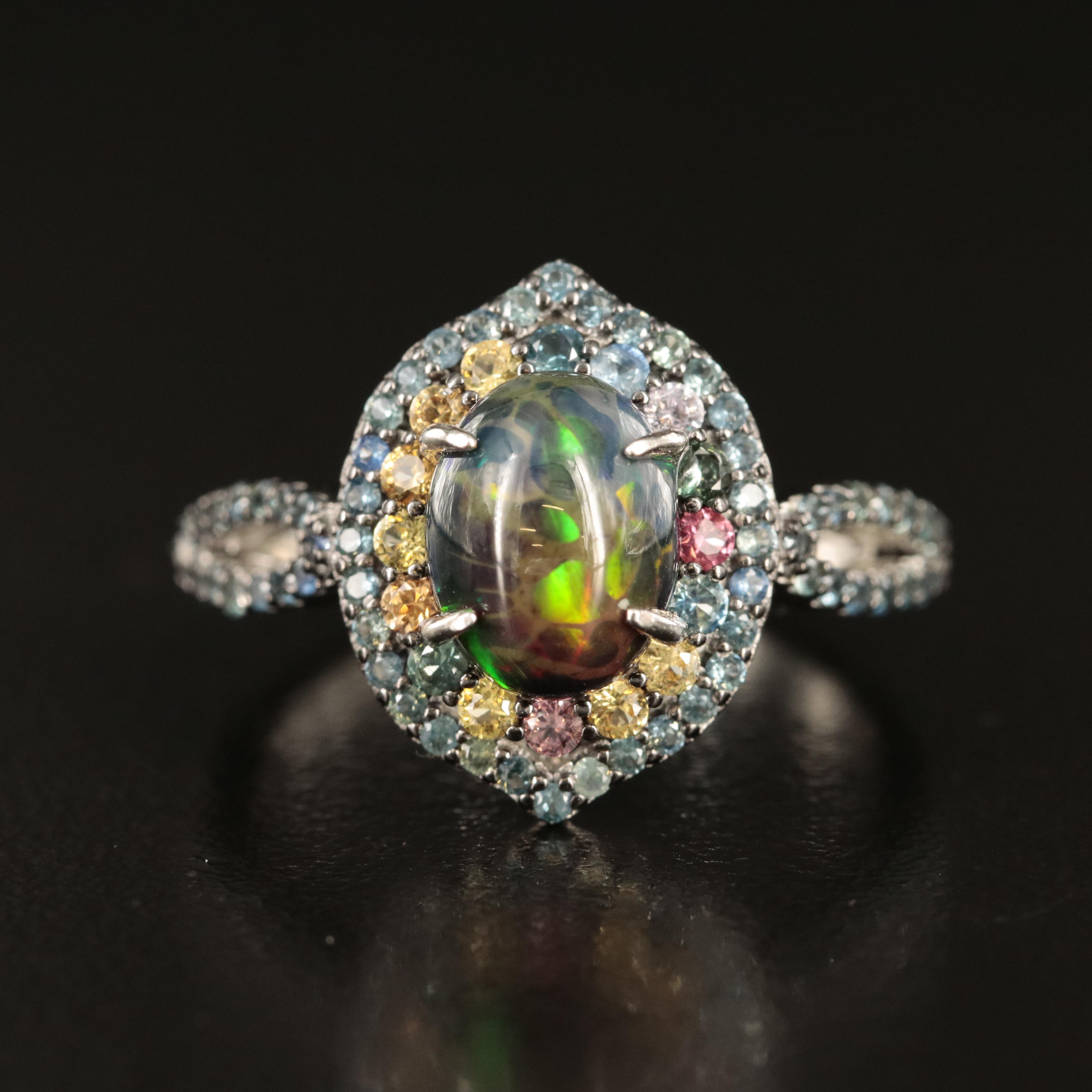 Sterling Opal and Sapphire Ring