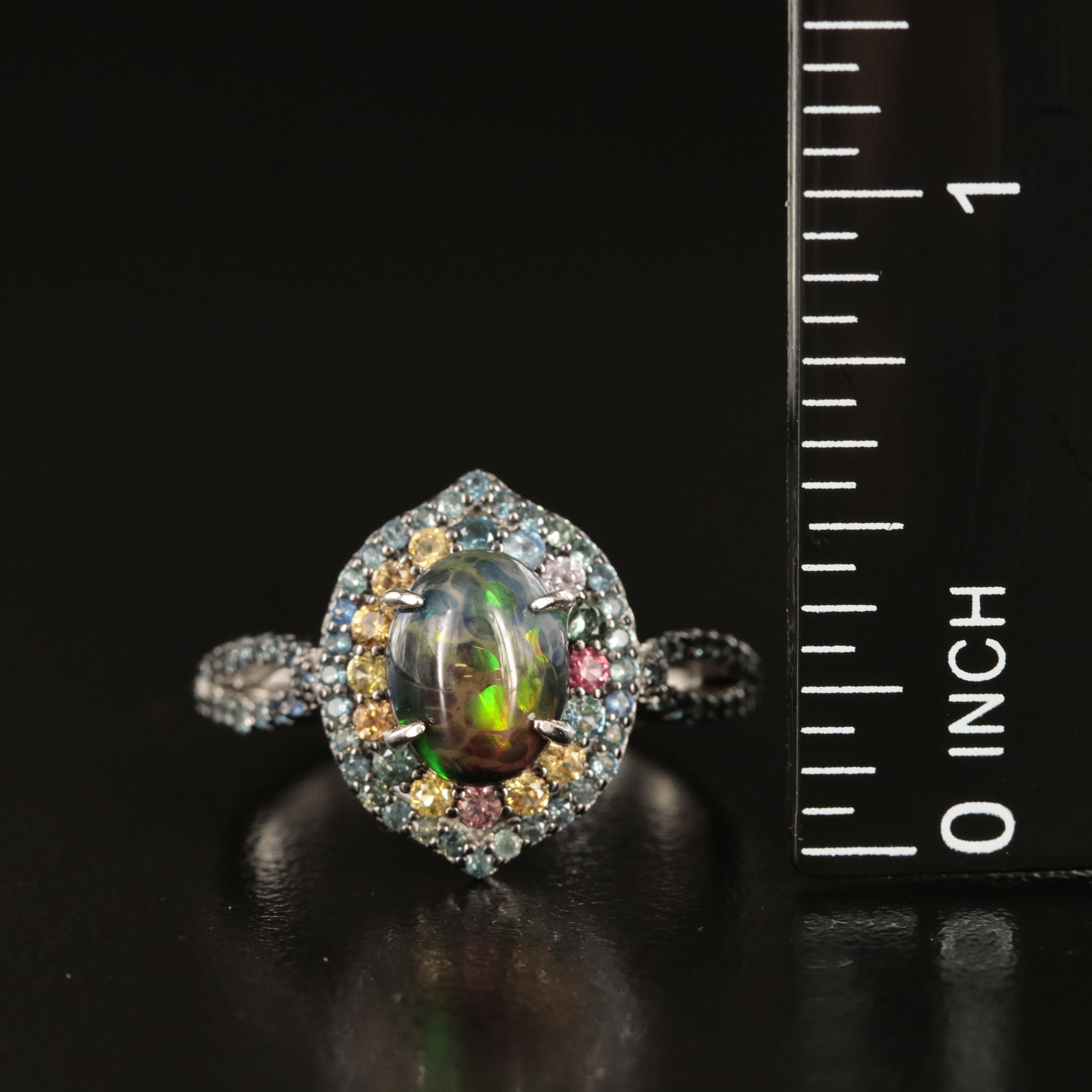 Sterling Opal and Sapphire Ring