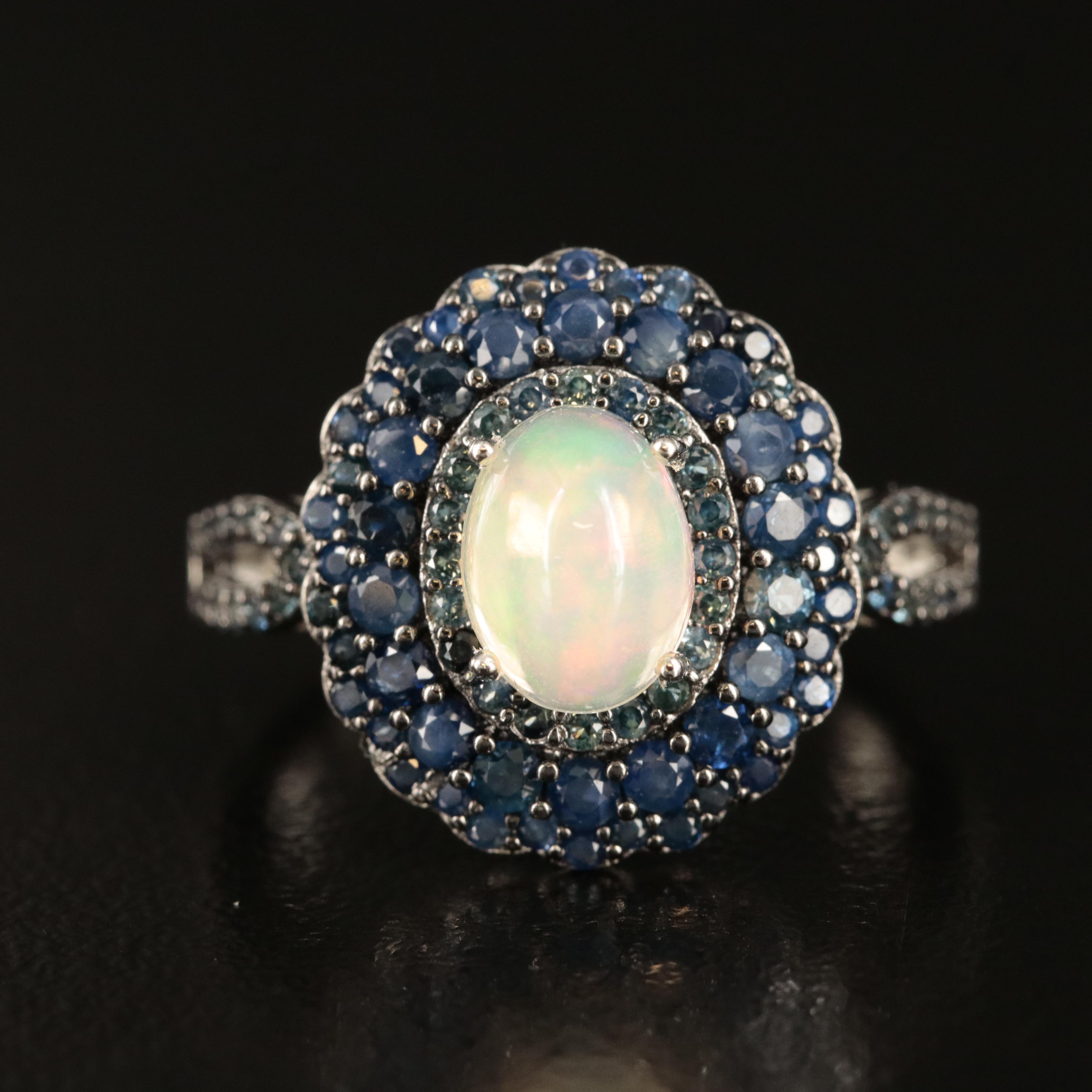 Sterling Opal and Sapphire Ring