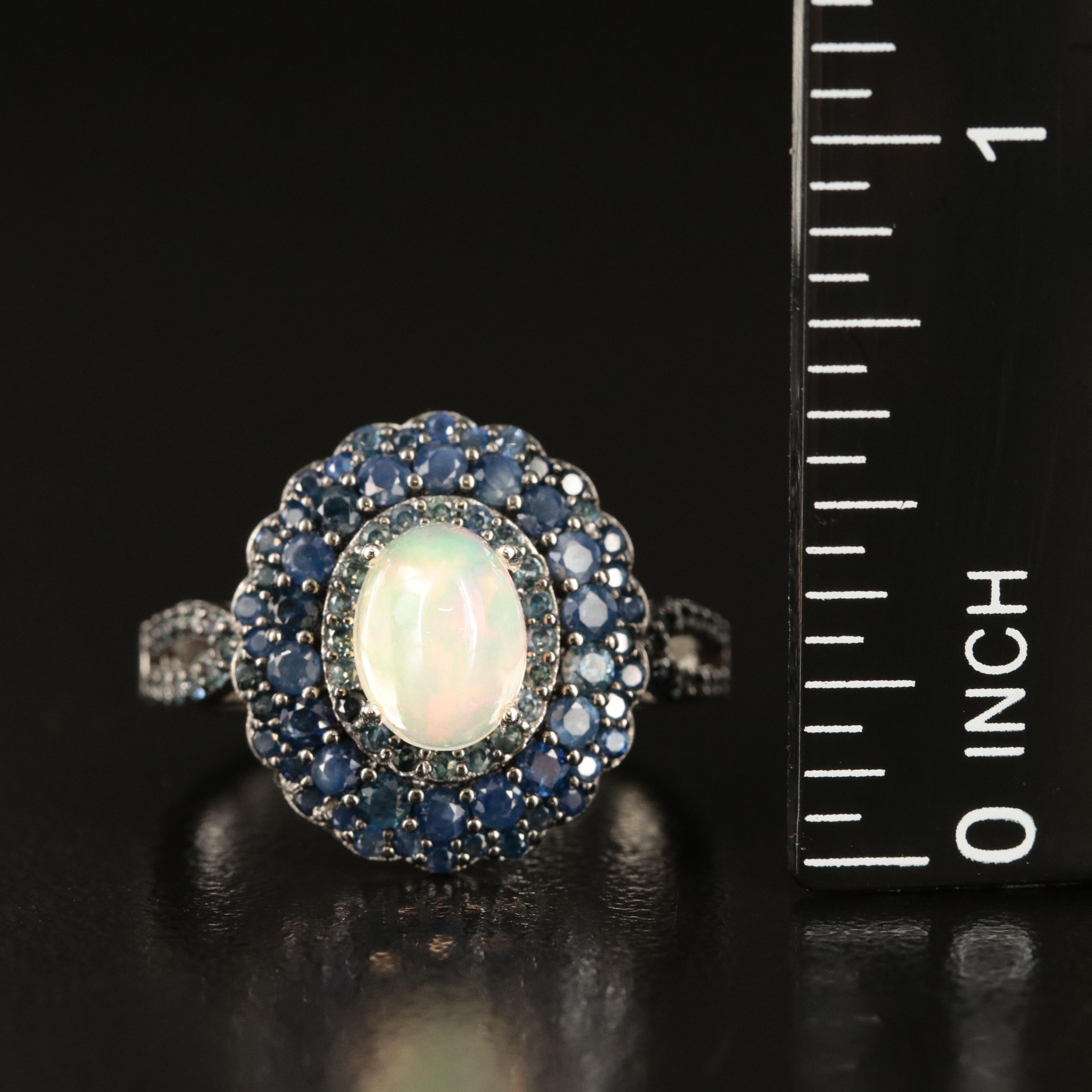 Sterling Opal and Sapphire Ring