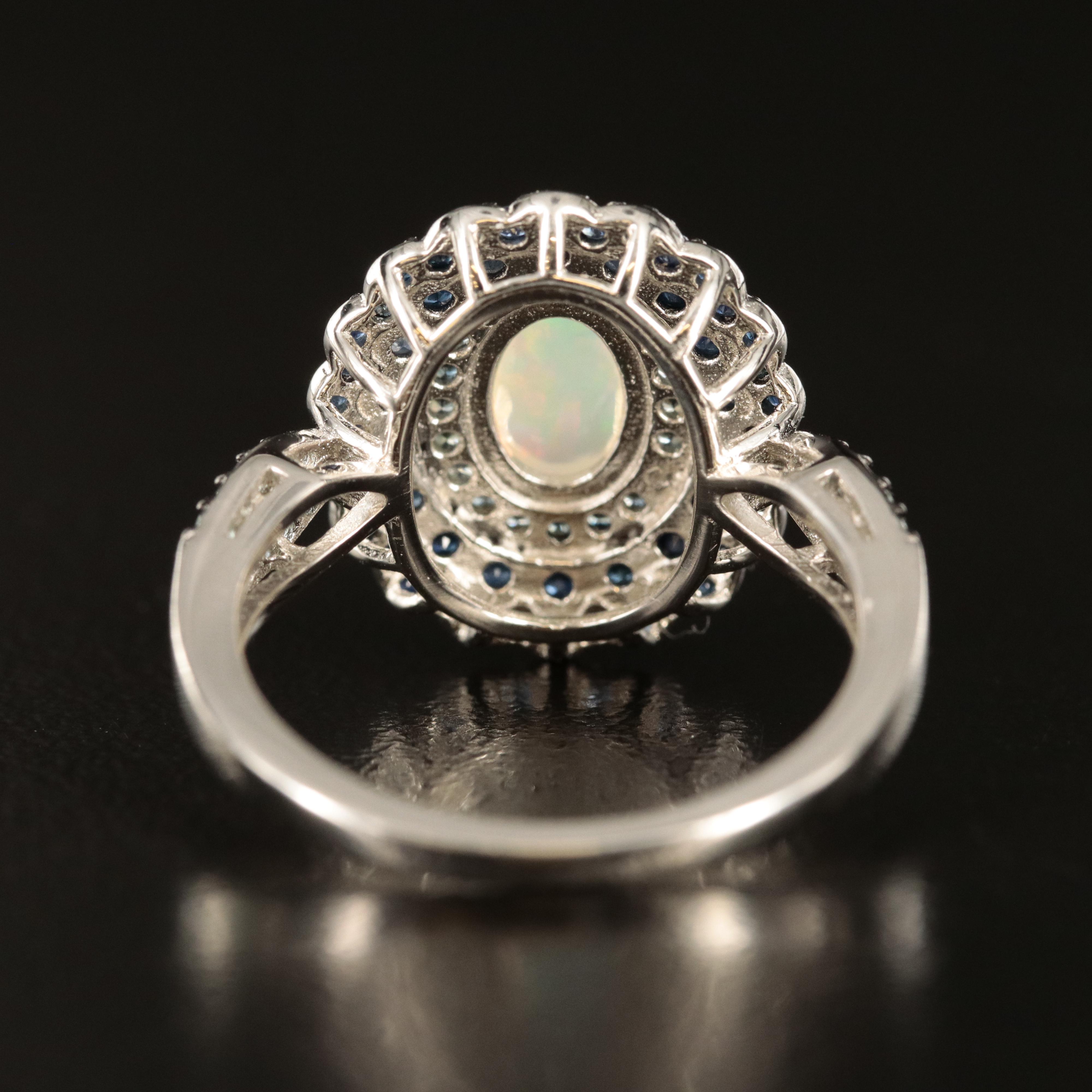 Sterling Opal and Sapphire Ring