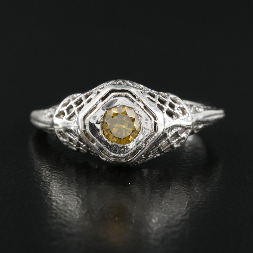 Vintage 10K 0.27 CT Diamond Latticework Ring