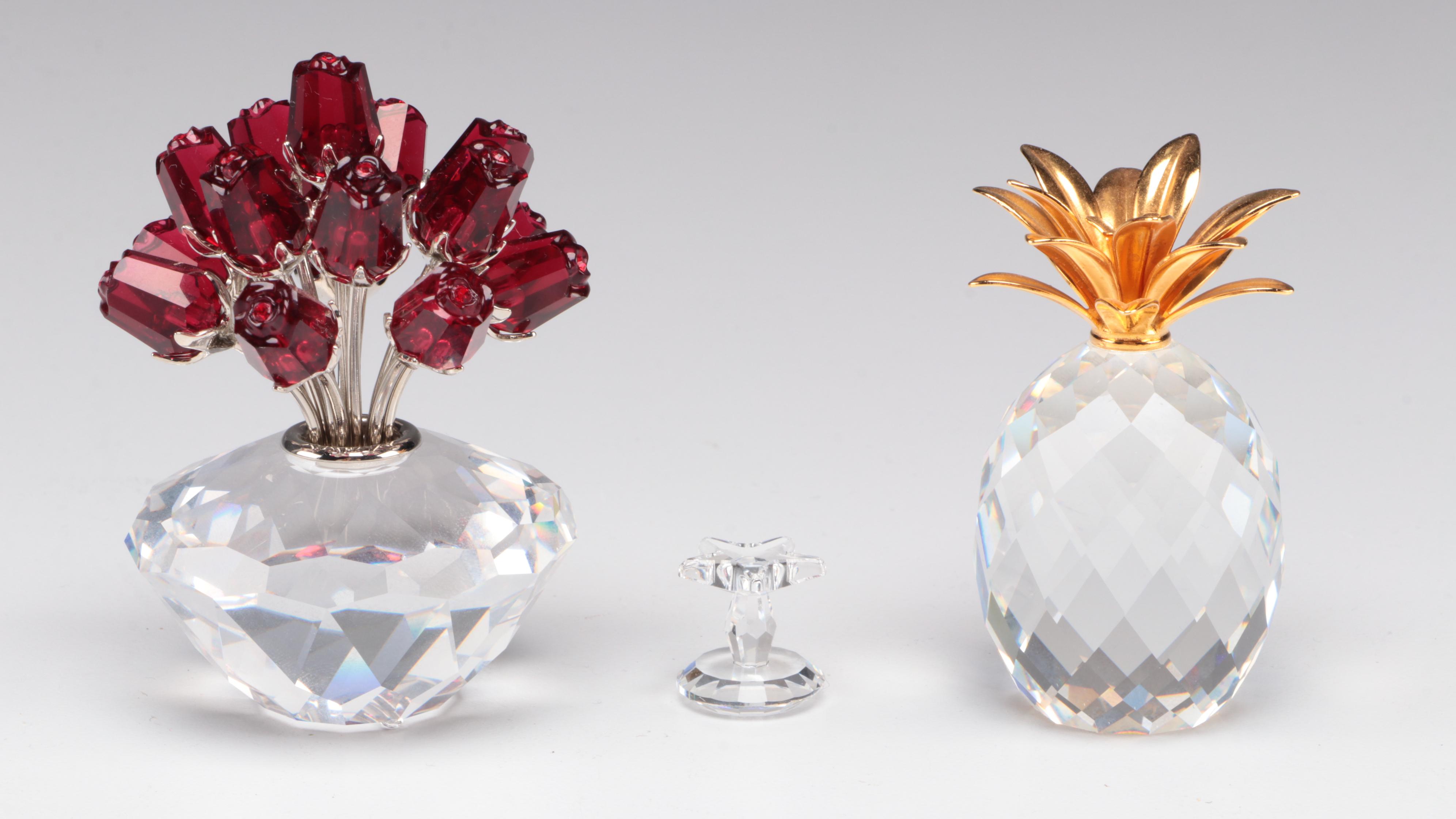 Swarovski Crystal Flower Vase With Grand Piano and Other Figurines