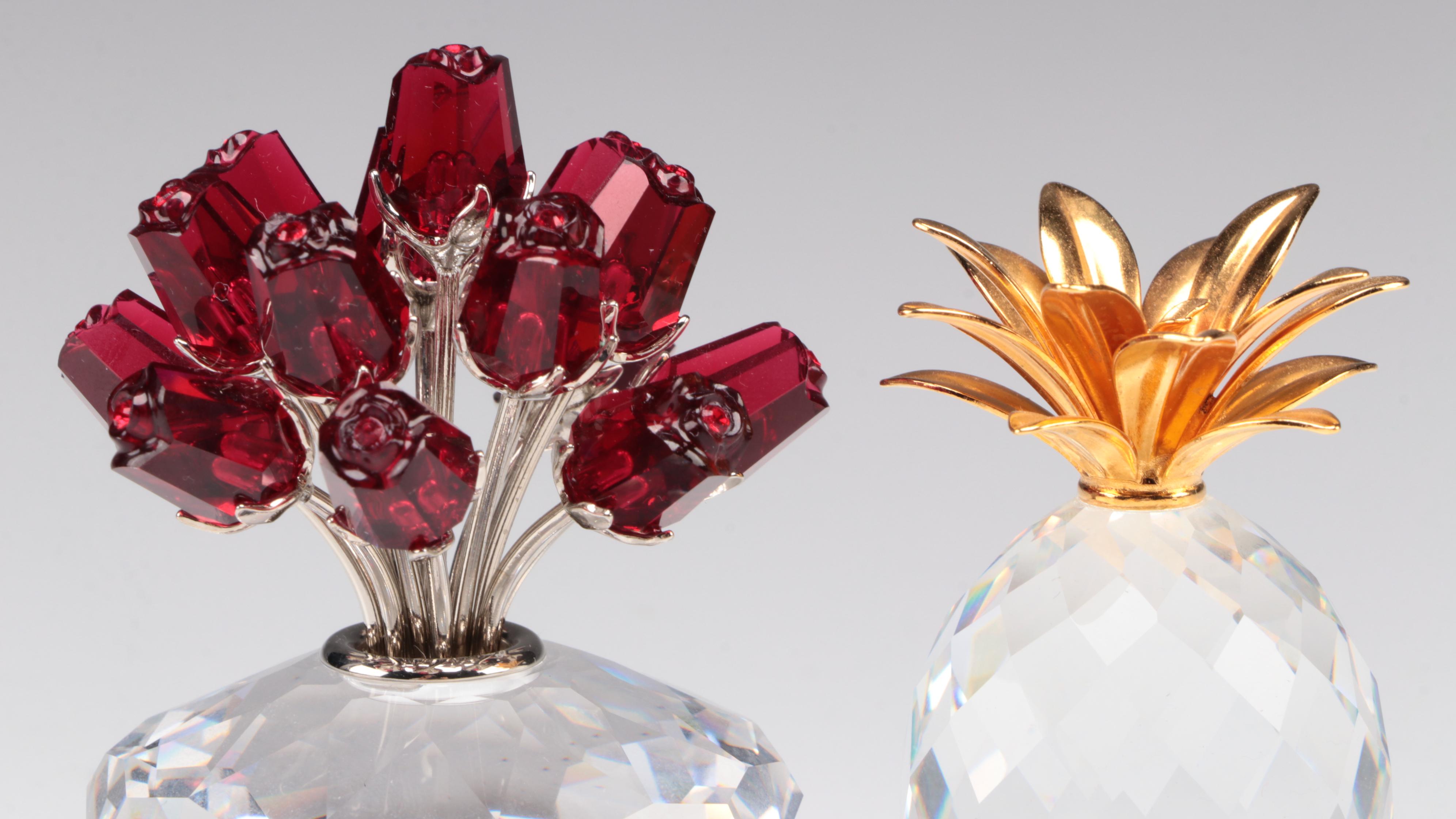 Swarovski Crystal Flower Vase With Grand Piano and Other Figurines