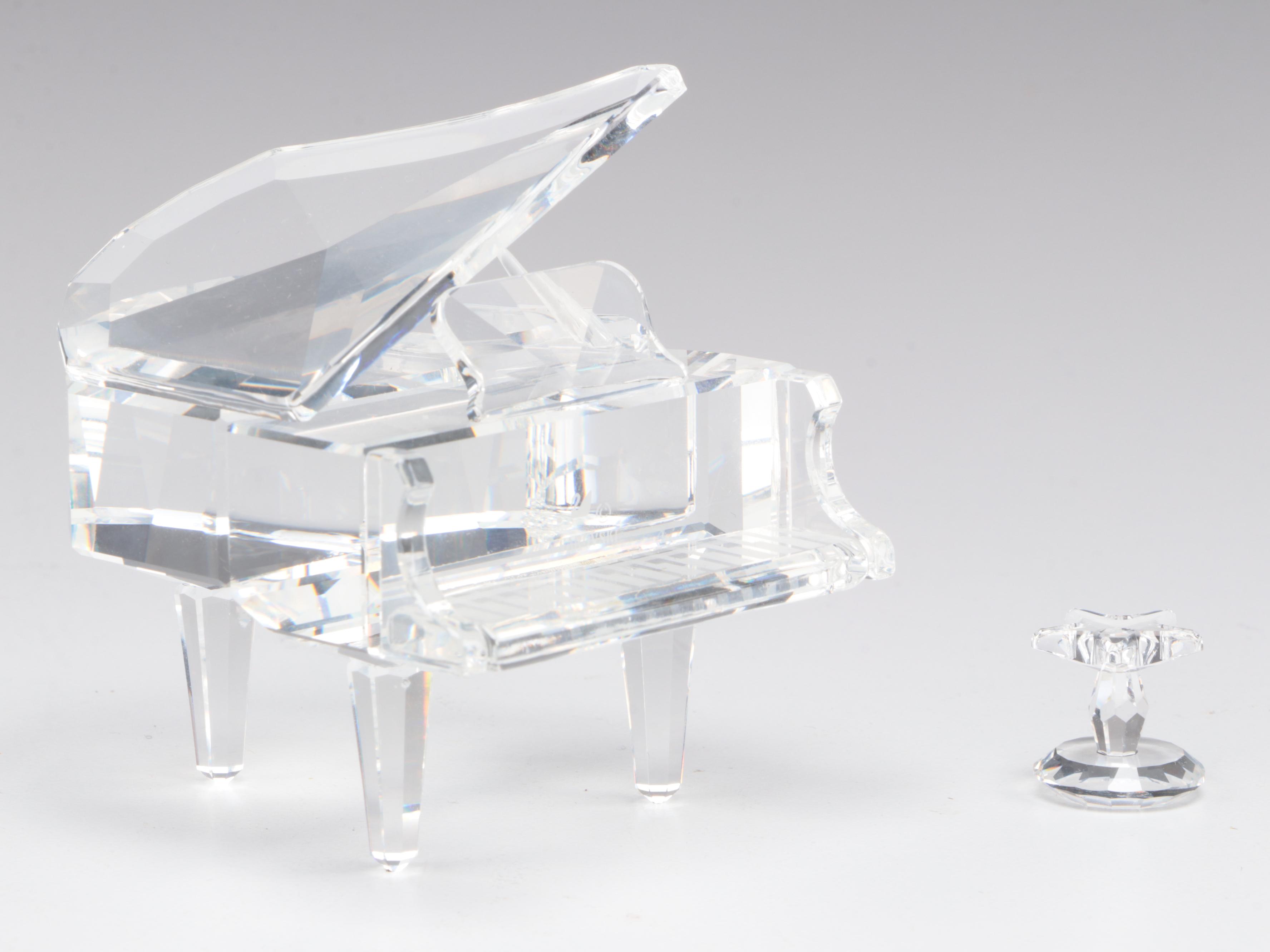 Swarovski Crystal Flower Vase With Grand Piano and Other Figurines