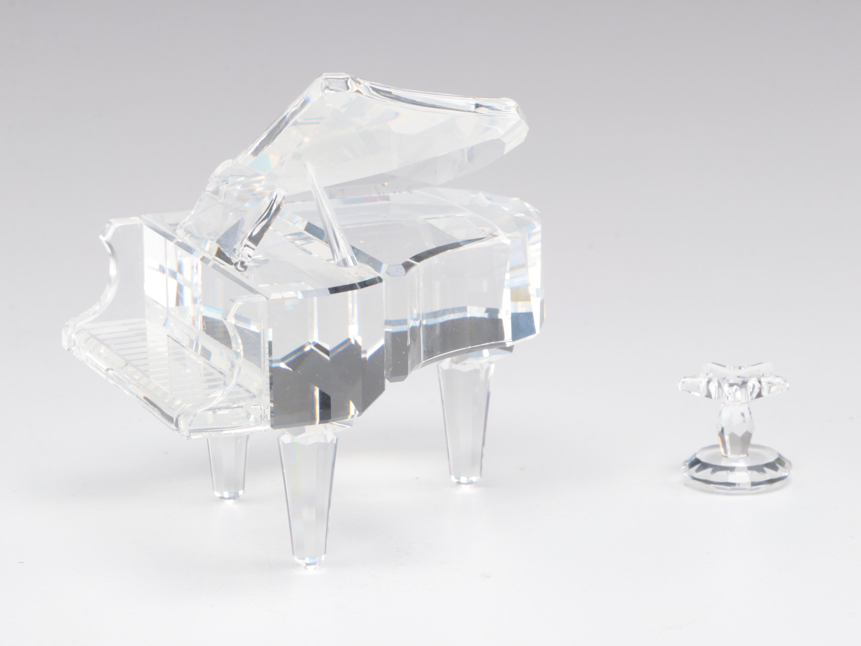 Swarovski Crystal Flower Vase With Grand Piano and Other Figurines
