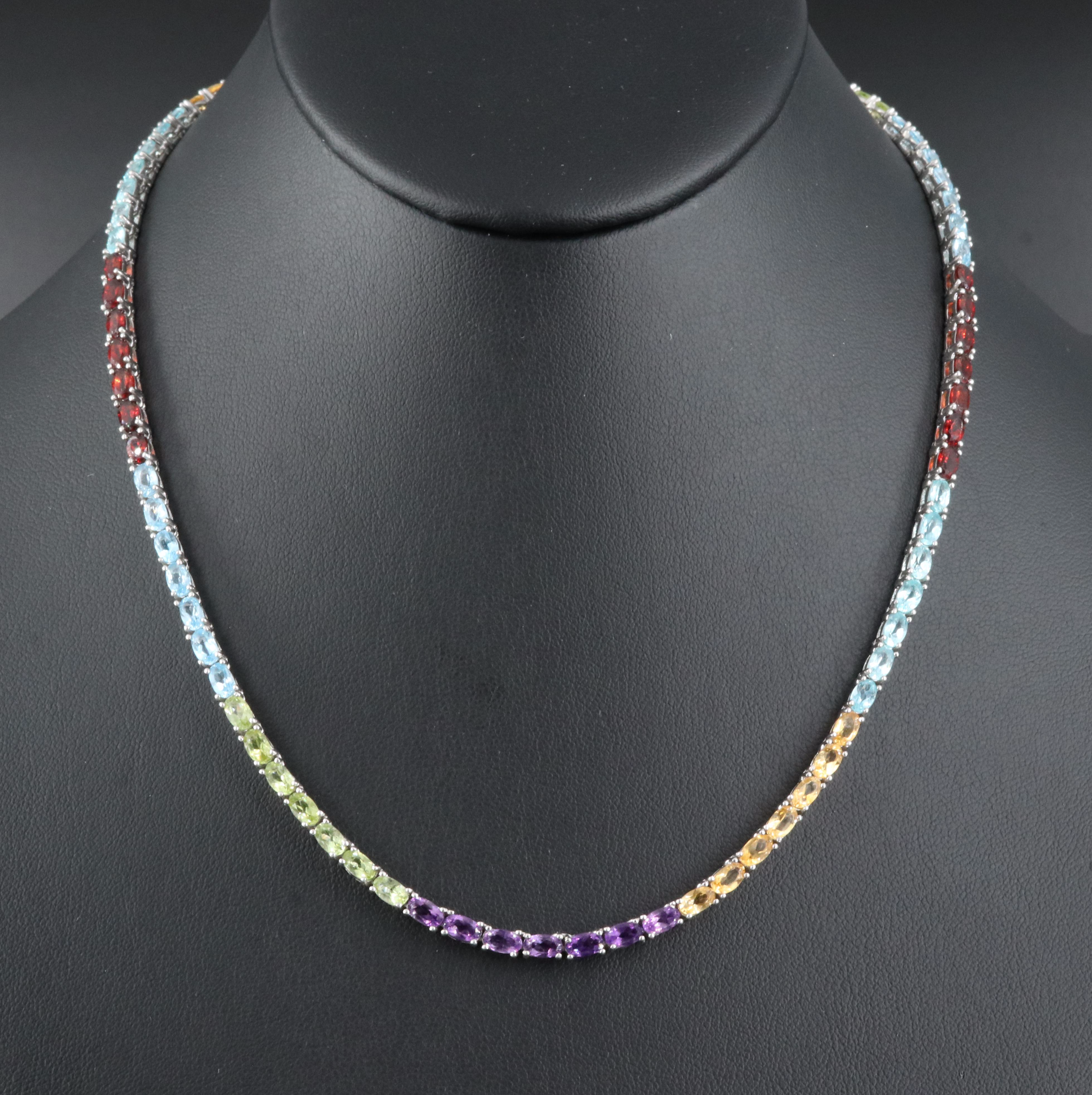 Sterling Necklace Including Amethyst, Topaz and Garnet