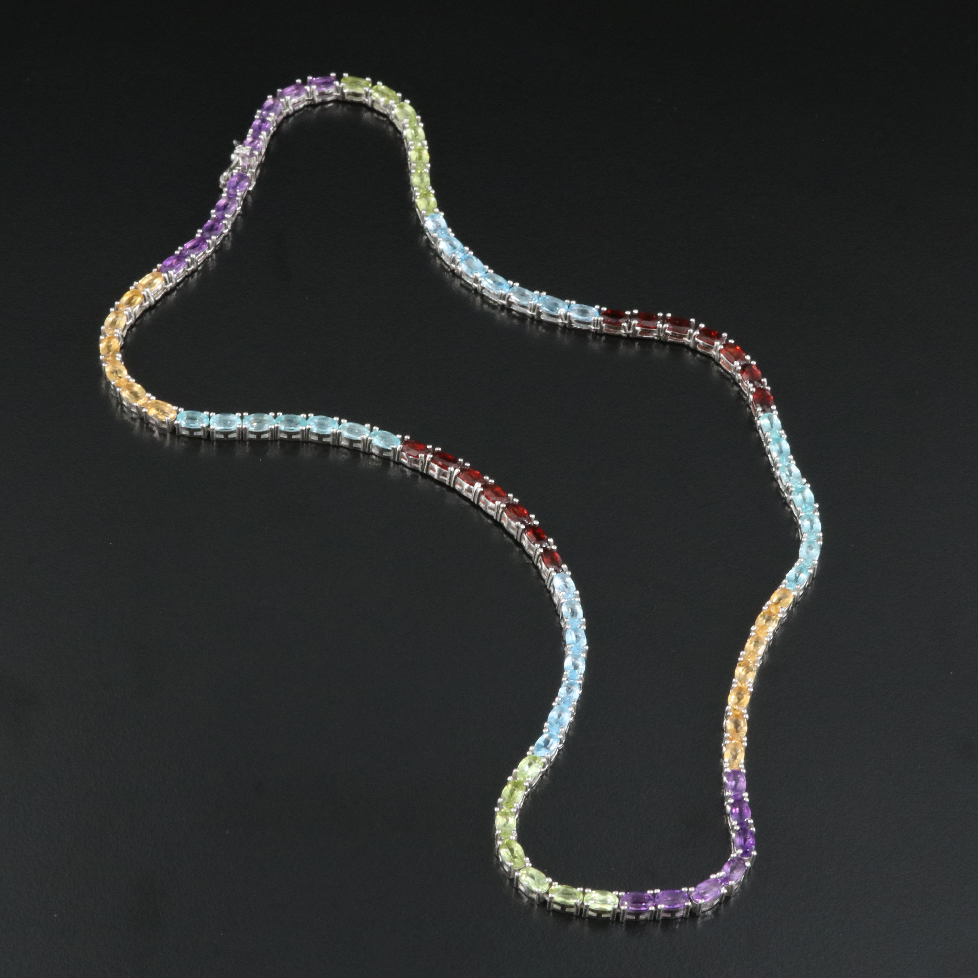 Sterling Necklace Including Amethyst, Topaz and Garnet