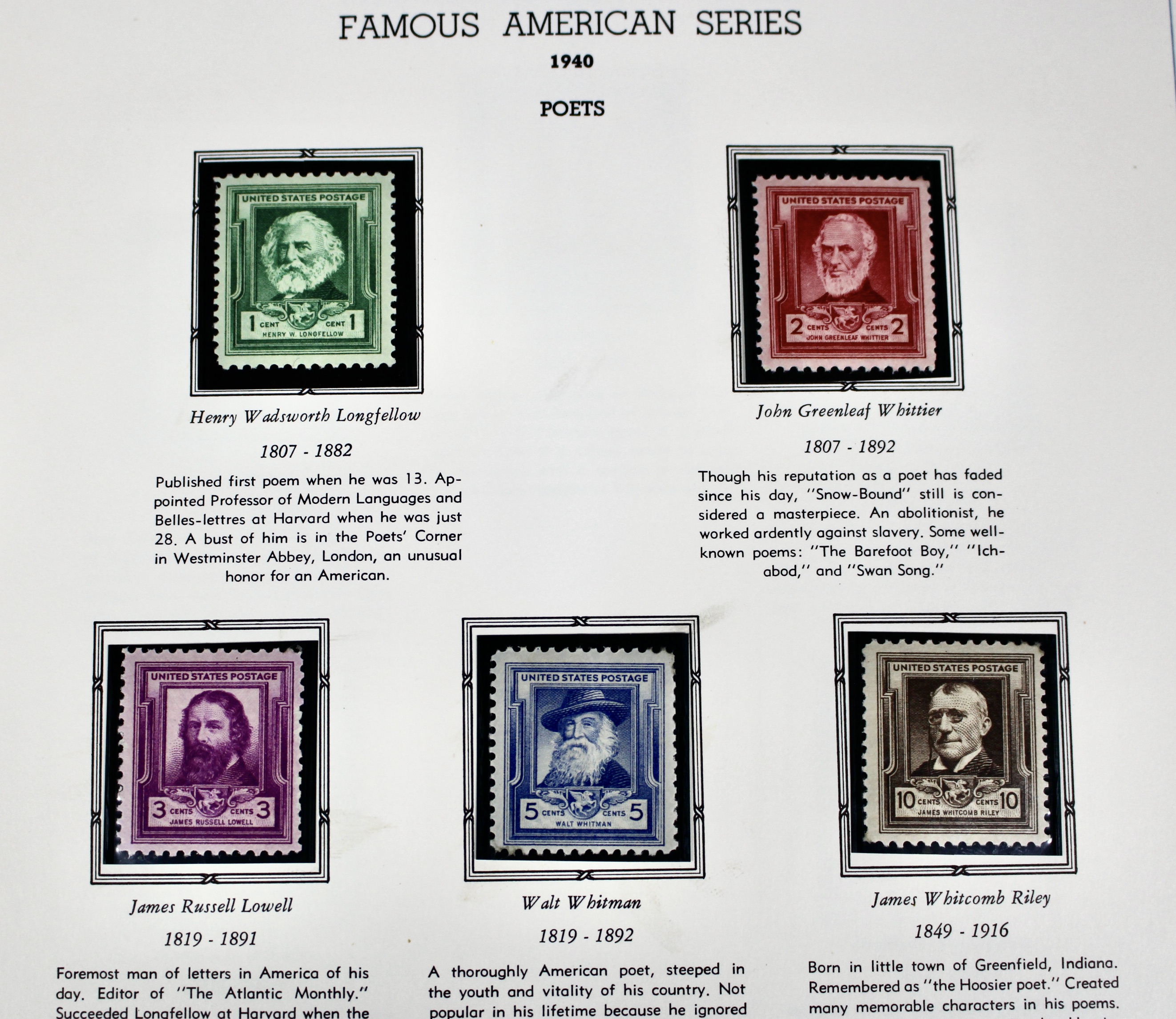 U.S. Commemorative Postage Stamp Collection, 1893 to 1965