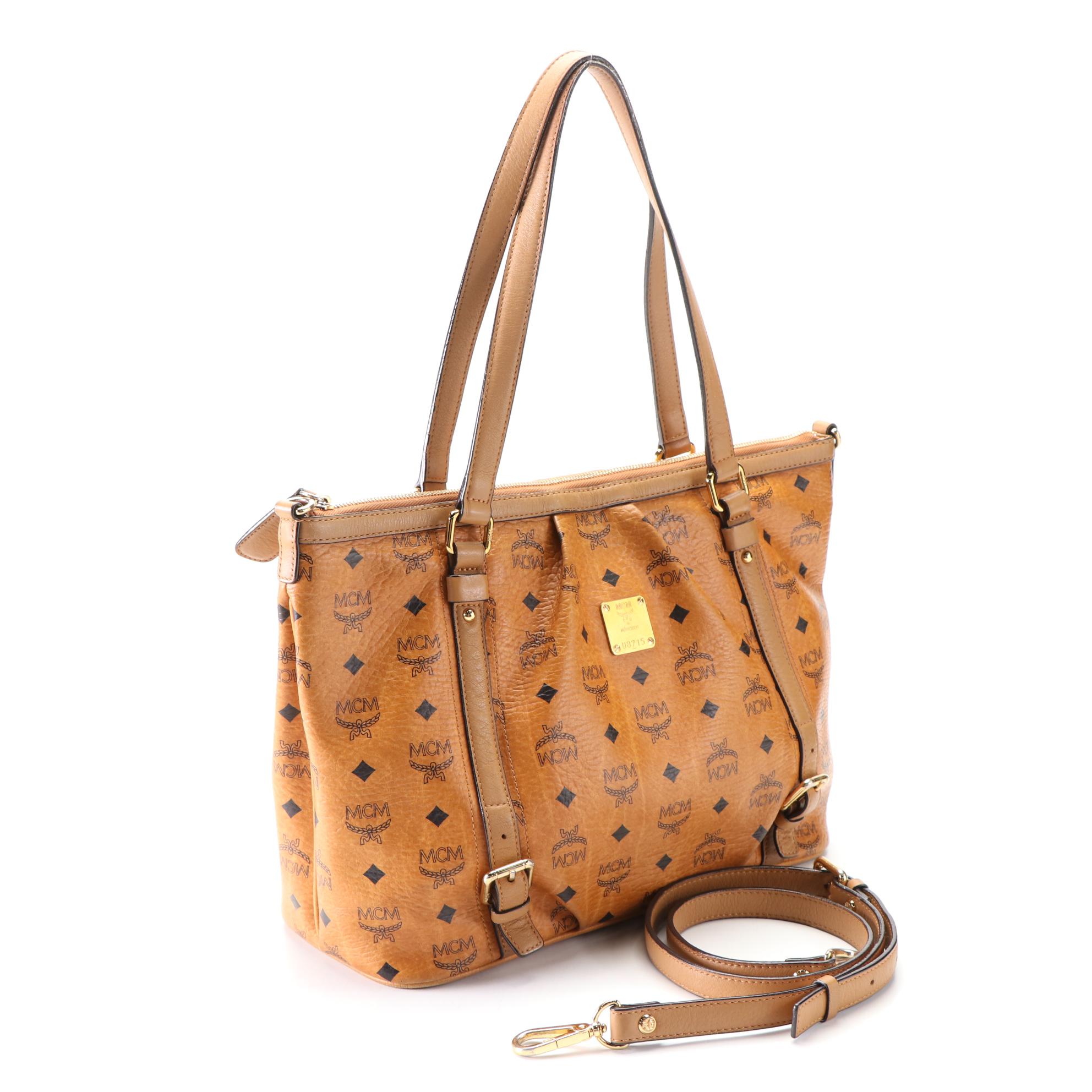 MCM Tote Bag in Cognac Visetos and Leather