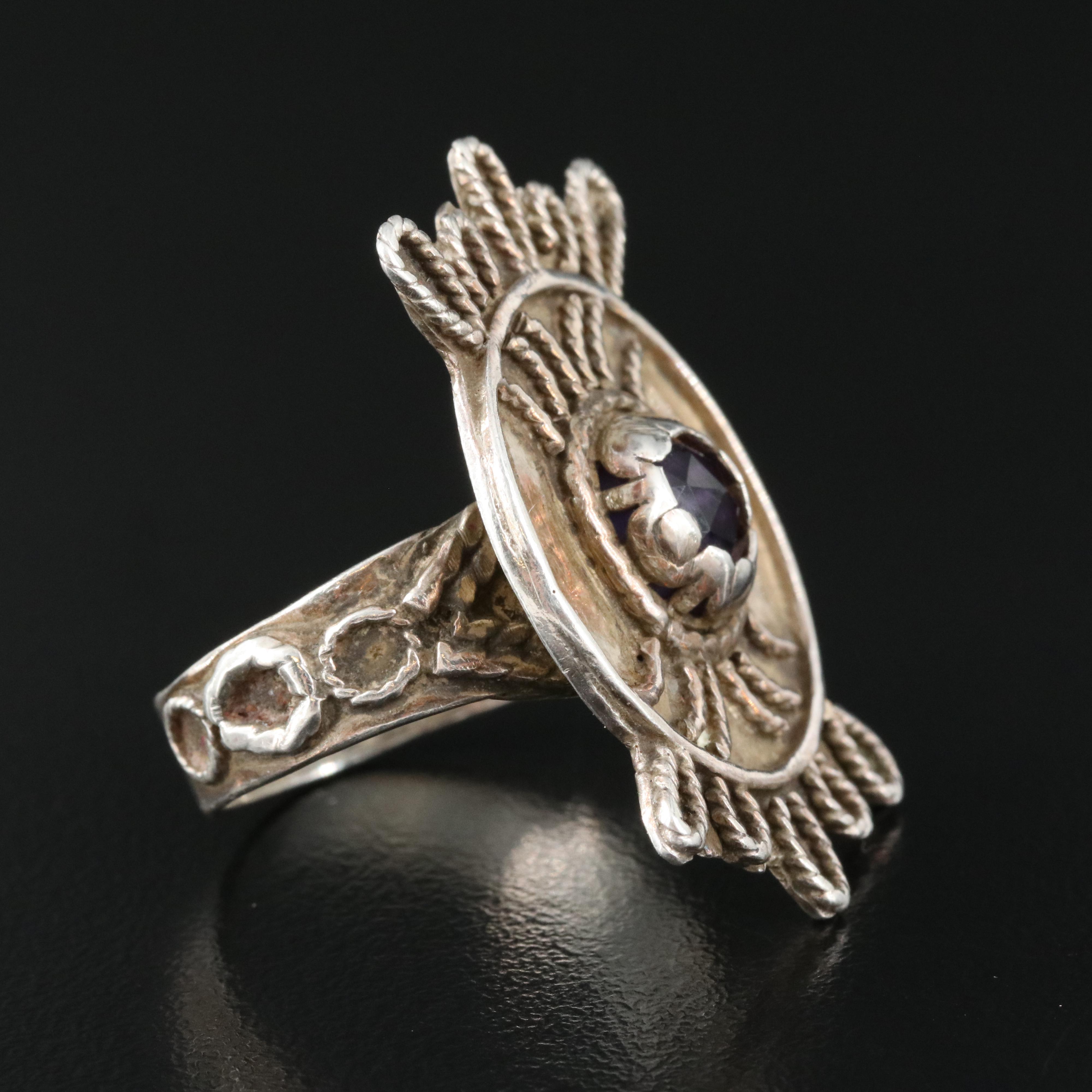 Sterling Amethyst Ring with Rope Detail