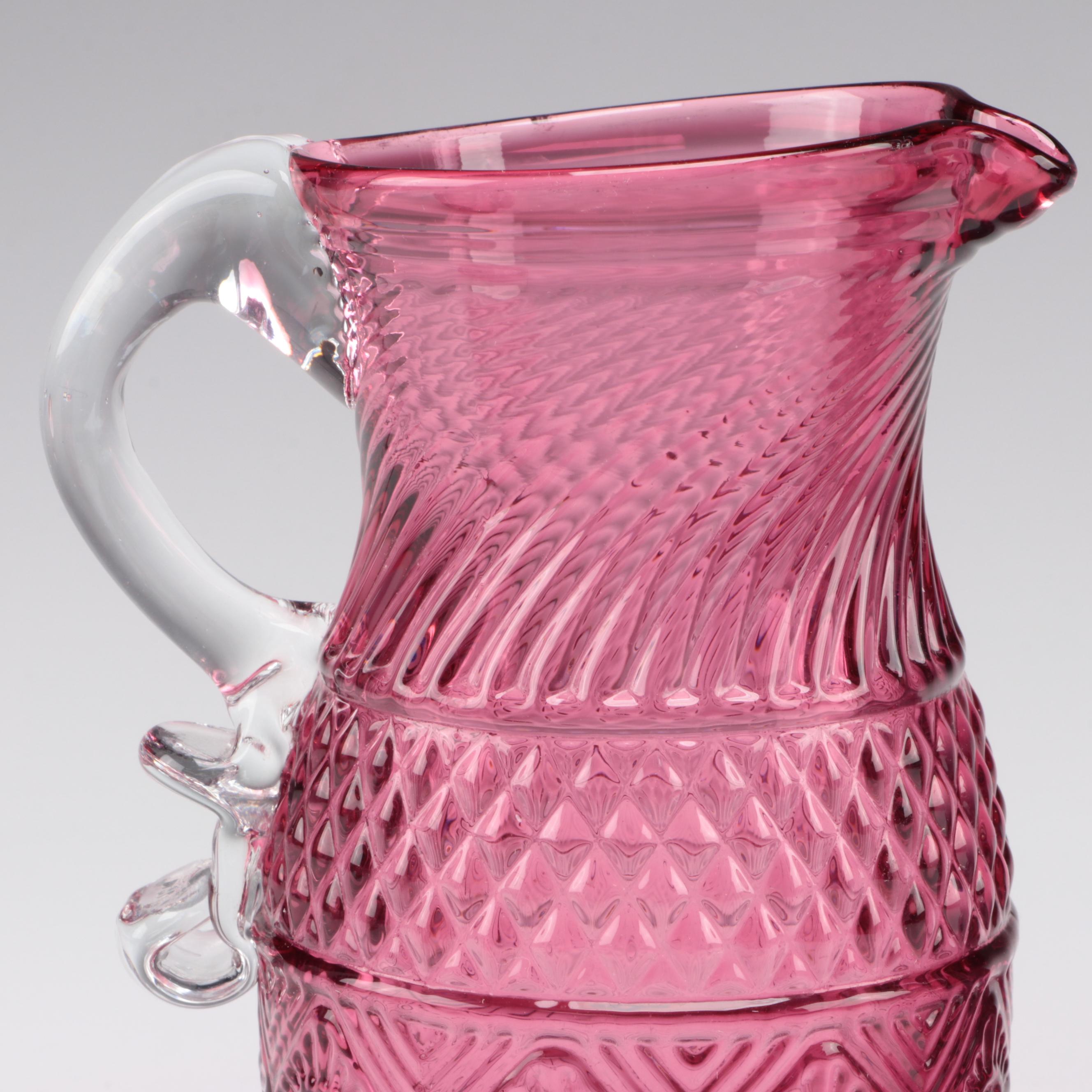 Cranberry Glass Vases, Pitcher, and Rose Bowl, Late 20th Century