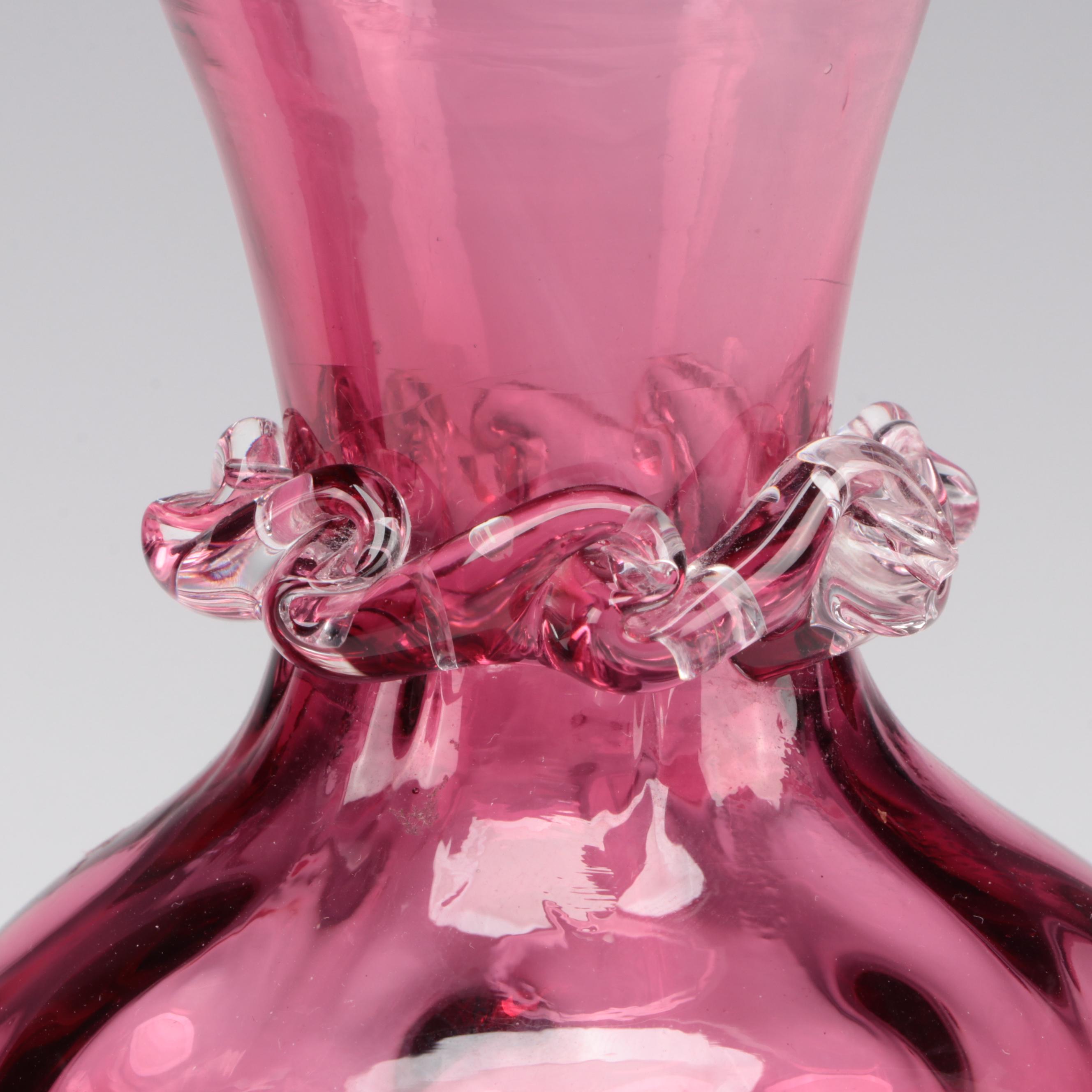 Cranberry Glass Vases, Pitcher, and Rose Bowl, Late 20th Century