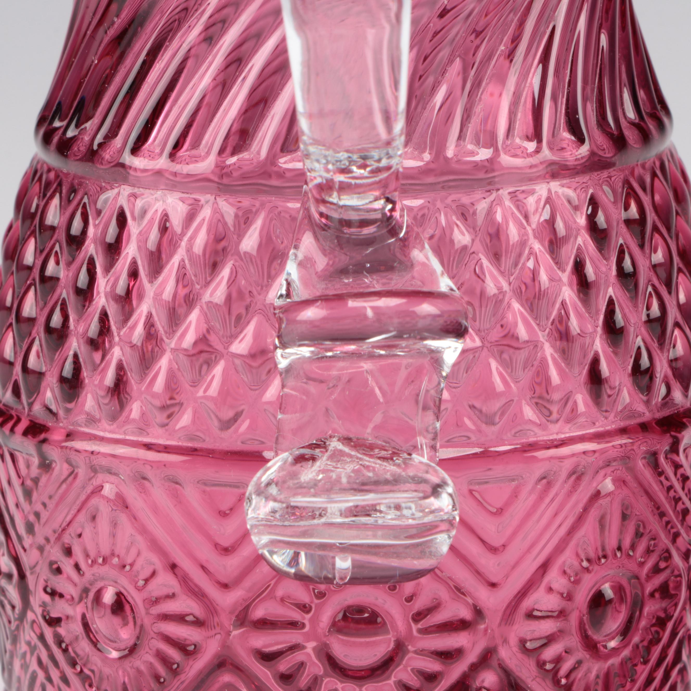 Cranberry Glass Vases, Pitcher, and Rose Bowl, Late 20th Century