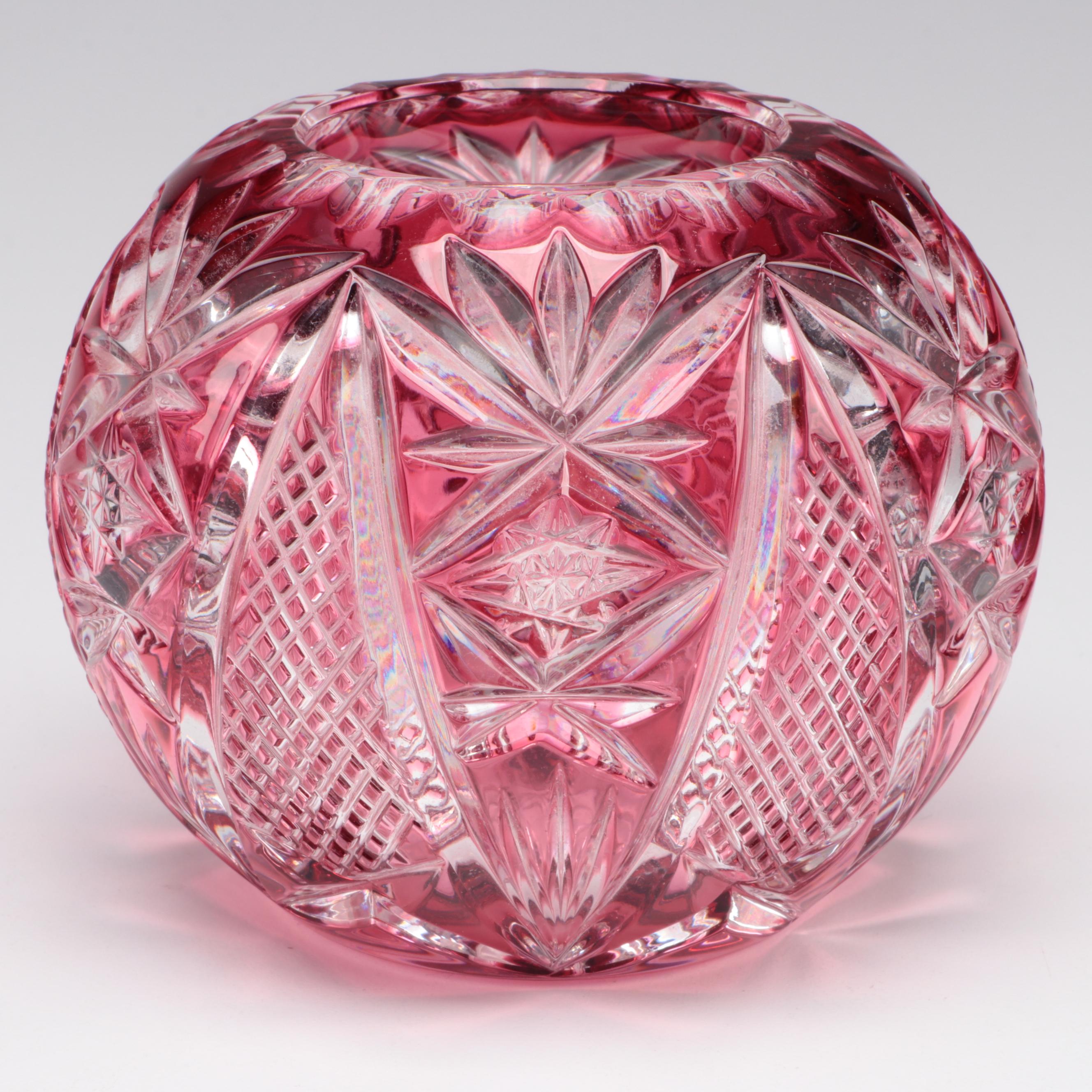 Cranberry Glass Vases, Pitcher, and Rose Bowl, Late 20th Century