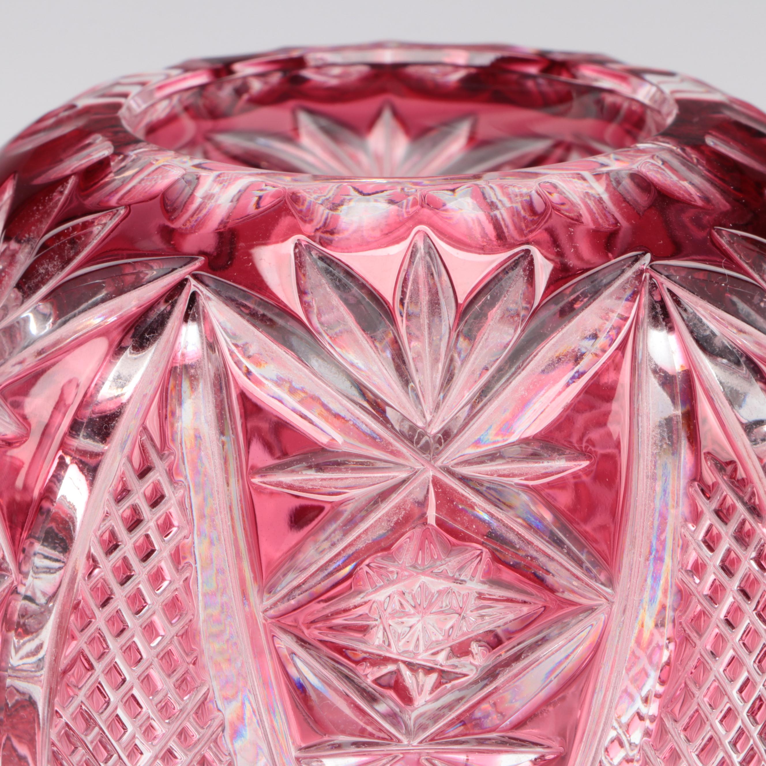 Cranberry Glass Vases, Pitcher, and Rose Bowl, Late 20th Century