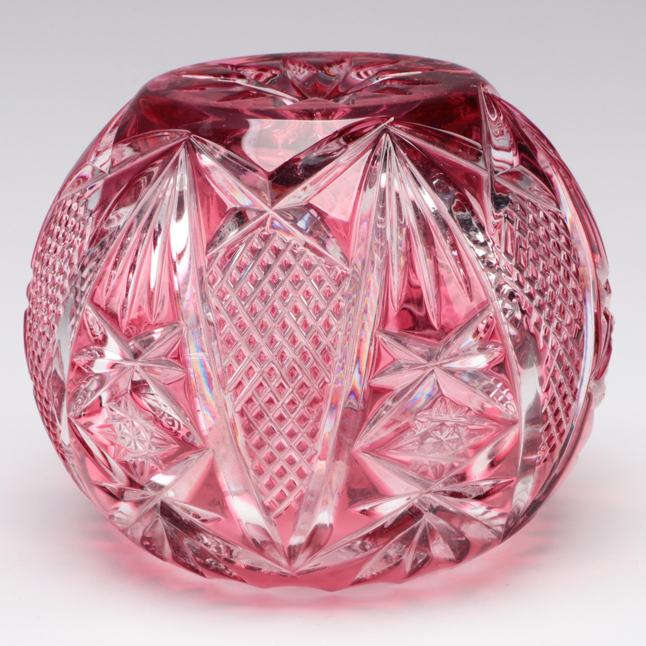 Cranberry Glass Vases, Pitcher, and Rose Bowl, Late 20th Century