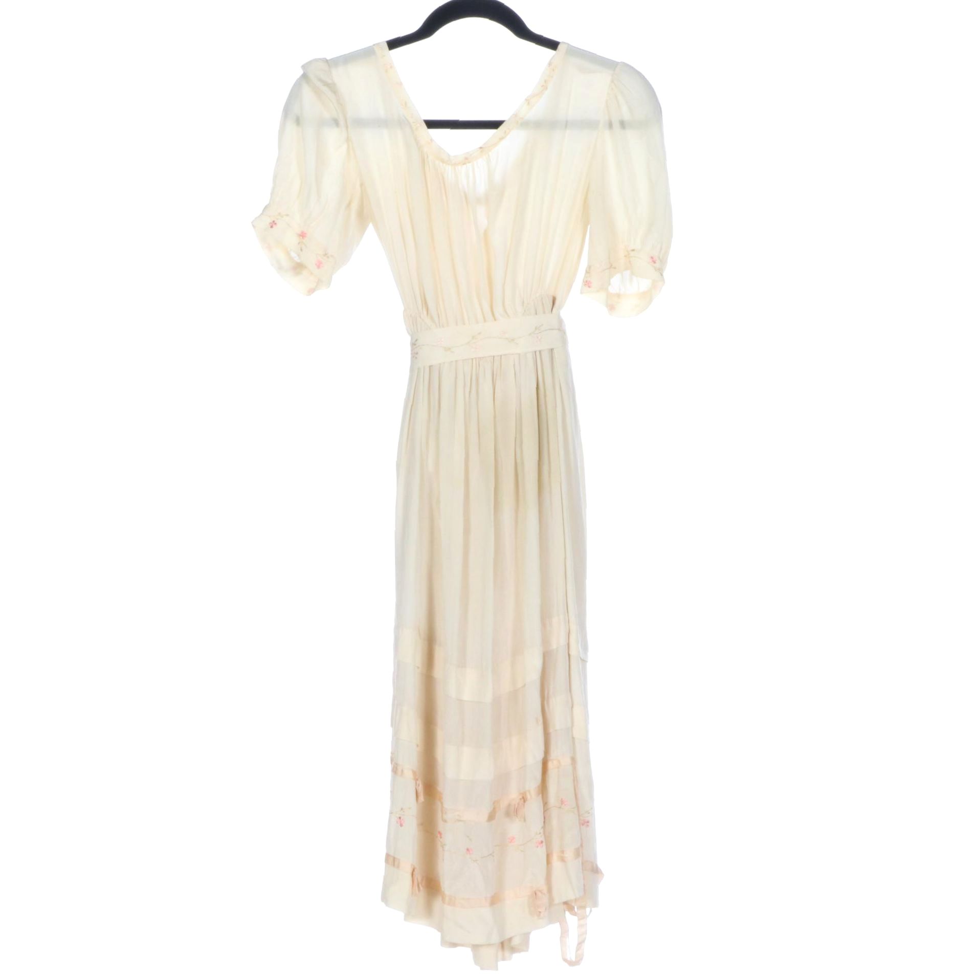 Girl's Floral Embroidered Tiered Occasion Dress in Silk, Early 20th Century