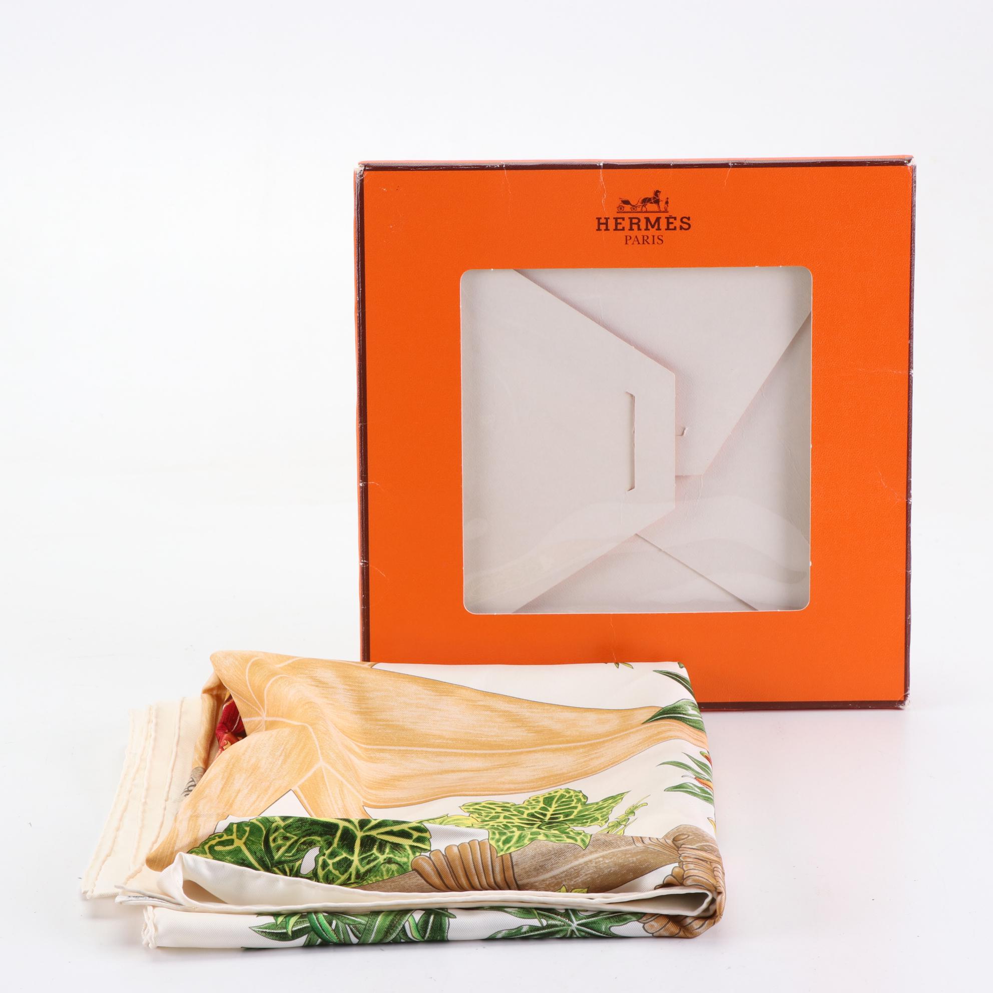 Hermès "Passiflores" Scarf 90 in Silk Twill with Sleeve