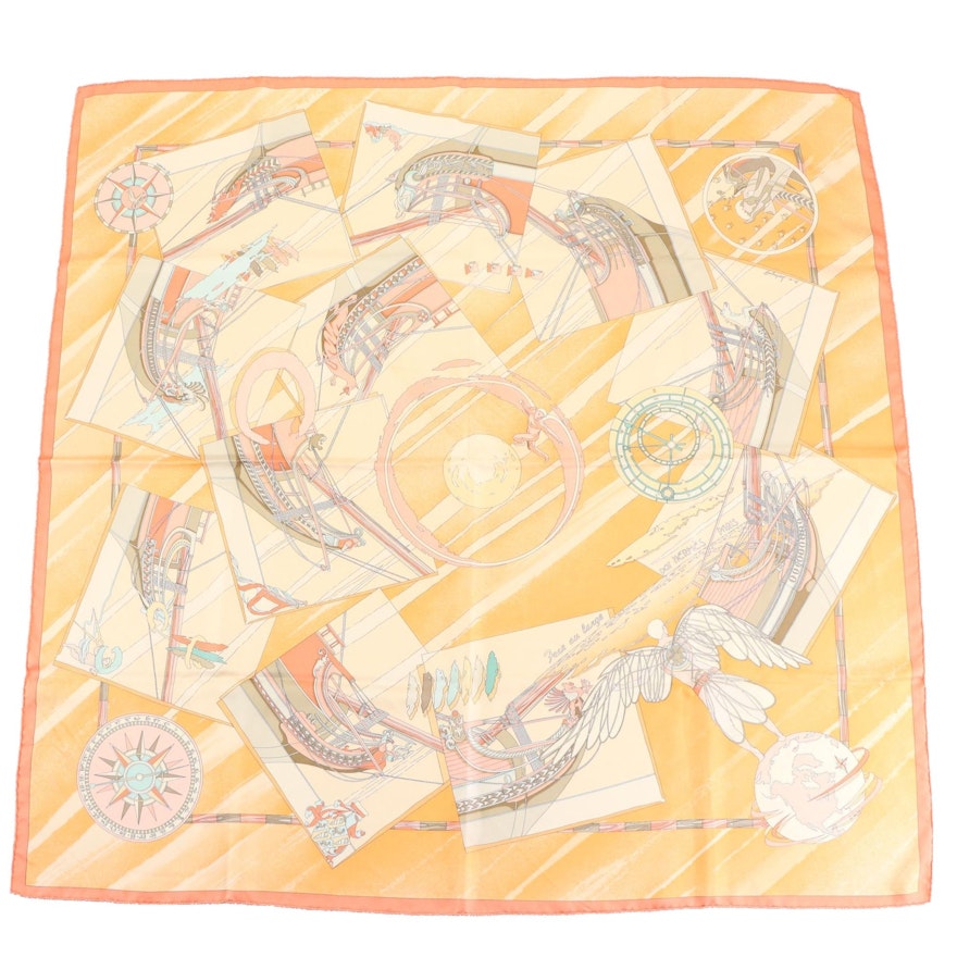 Hermès "Face Au Large" Scarf 90 in Silk Twill with Box