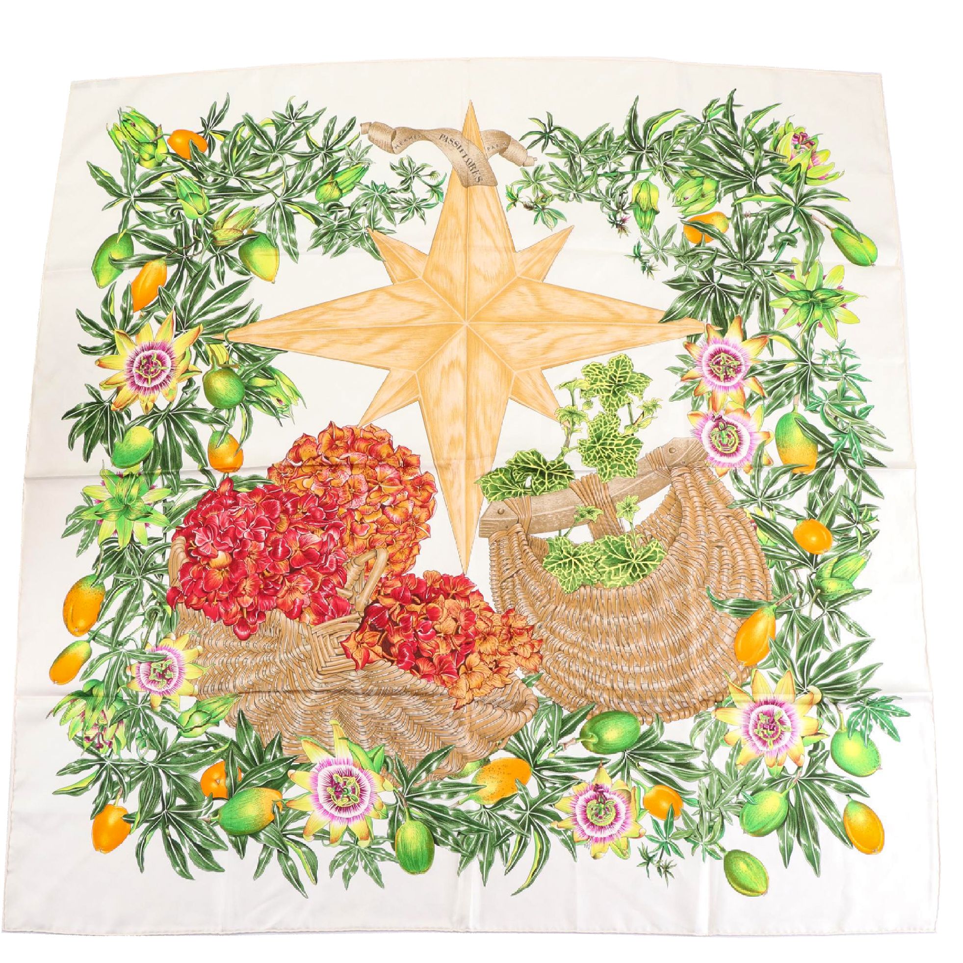 Hermès "Passiflores" Scarf 90 in Silk Twill with Sleeve