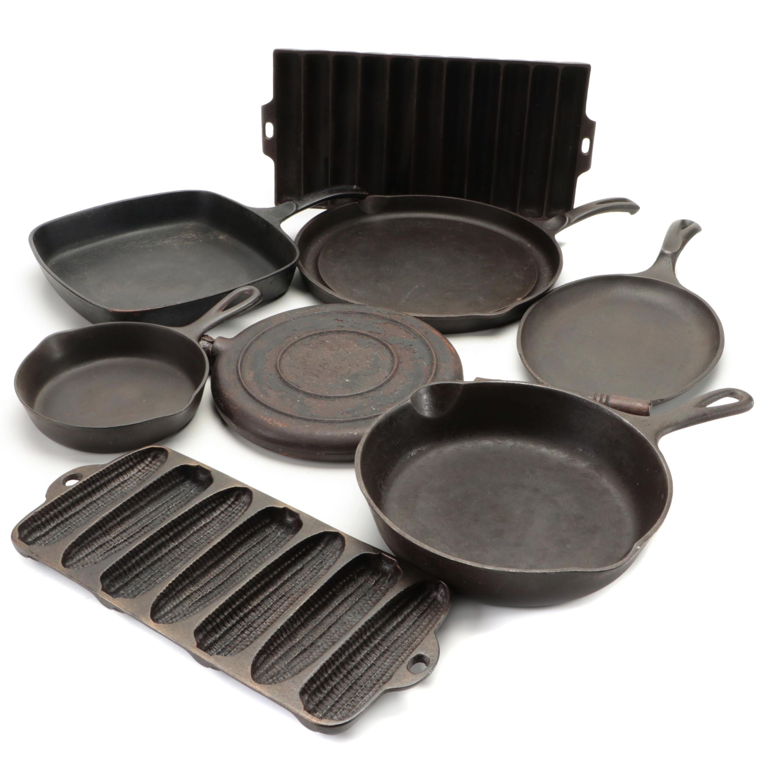 Wagner Ware Cast Iron Skillets, Waffle Iron and Corn Stick Pans