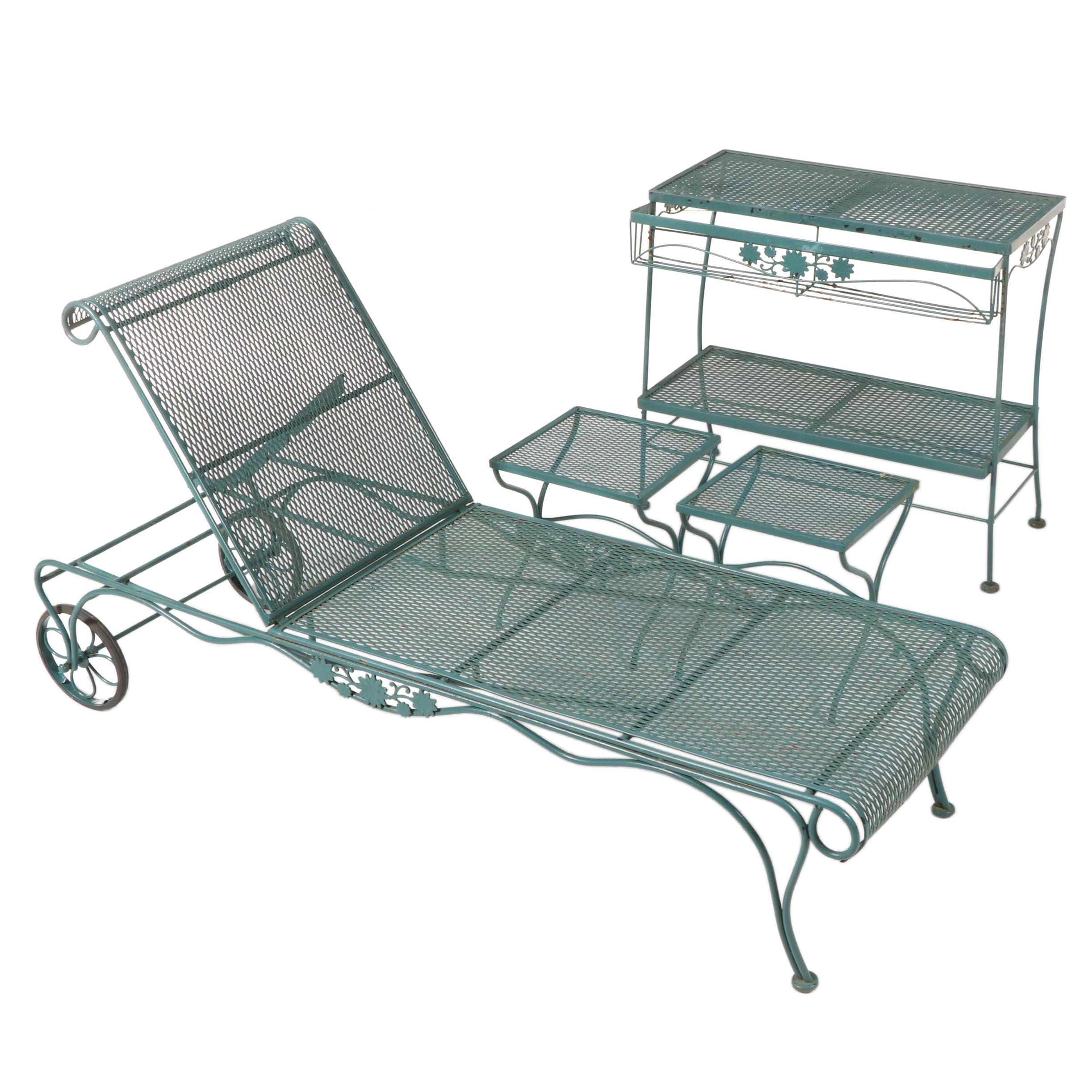 Woodard Briarwood Wrought Iron Chaise Lounge and Side Tables, Mid to Late 20th C